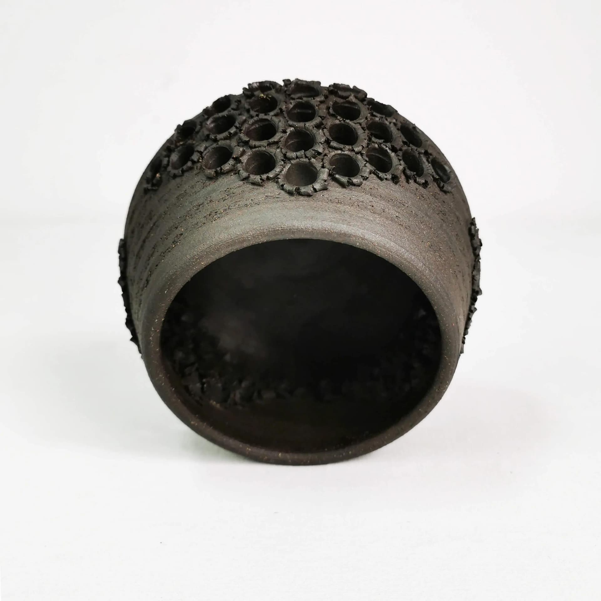 Candle Holder Mid Century, black-brown stoneware, Denmark, 1970s. - 337577