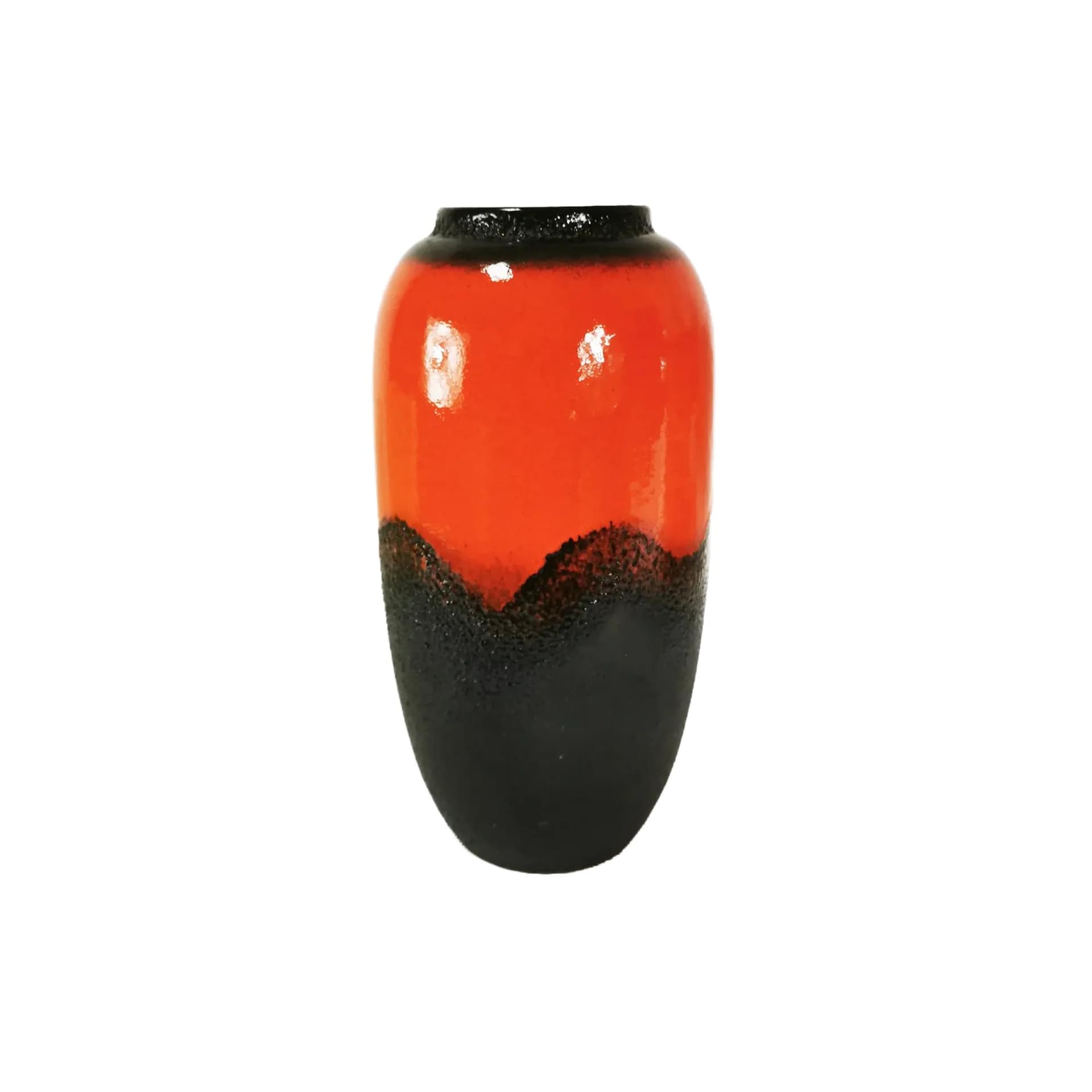 Vase Fat Lava, orange black, stoneware, Scheurich, Germany, 1960s.