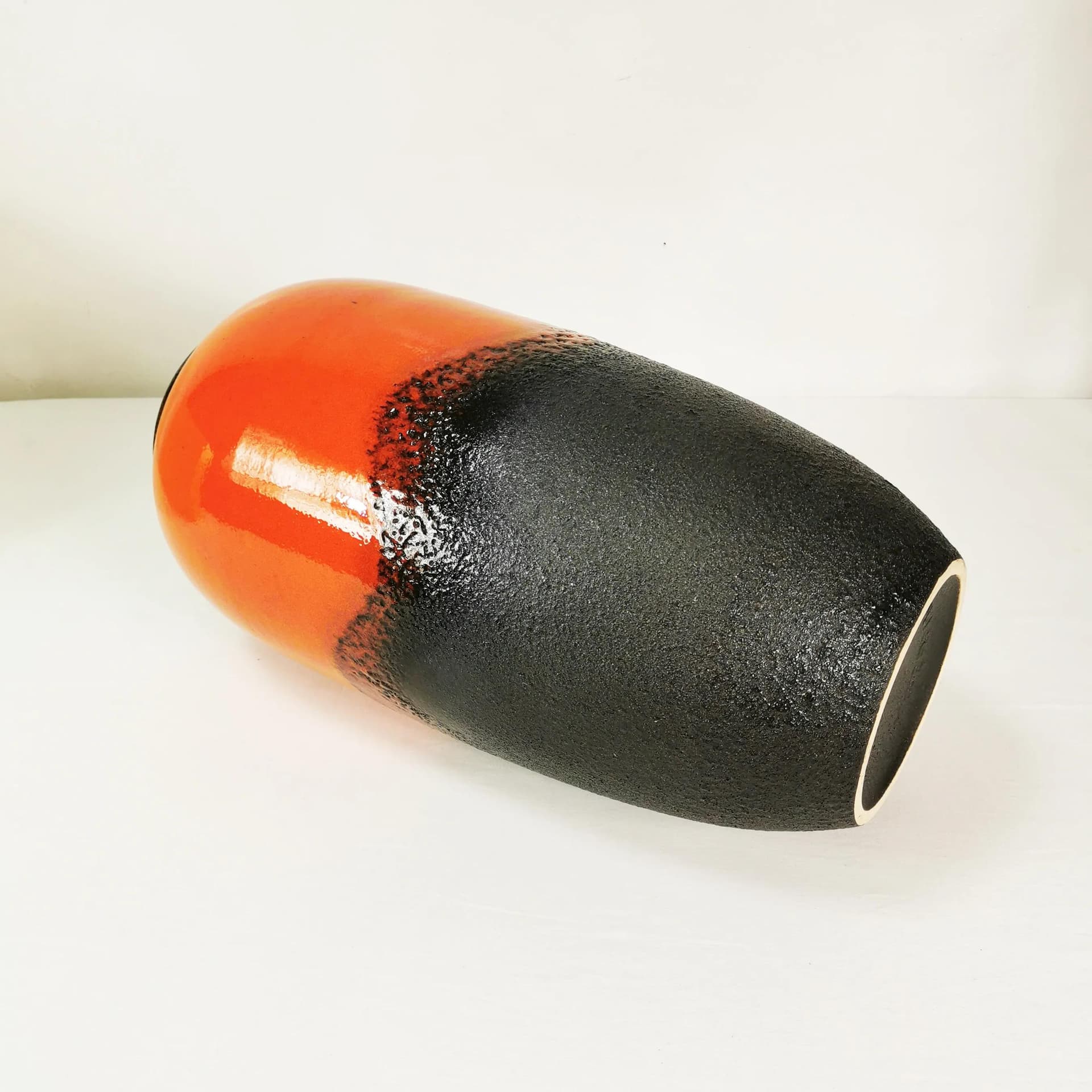 Vase Fat Lava, orange black, stoneware, Scheurich, Germany, 1960s. - 337552