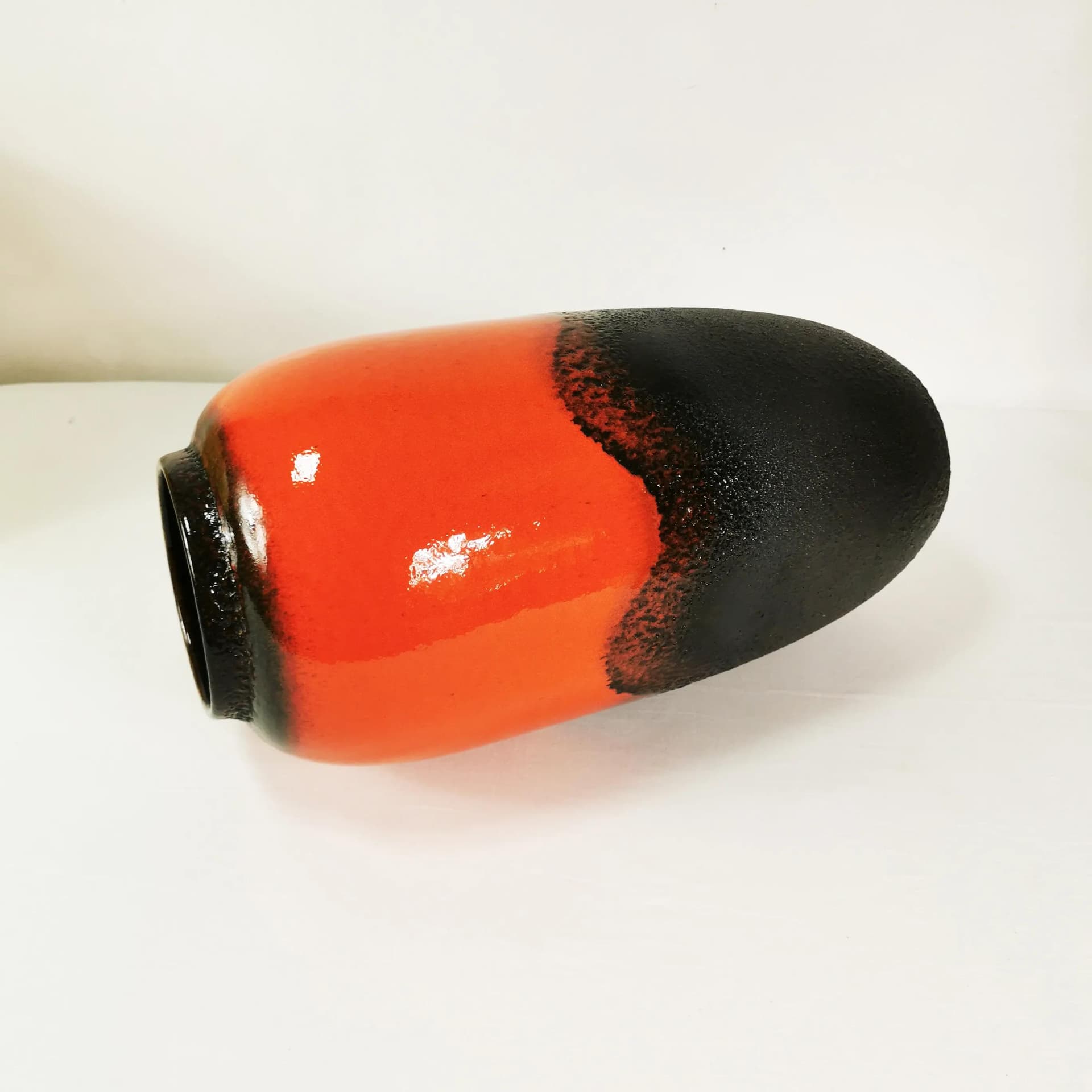 Vase Fat Lava, orange black, stoneware, Scheurich, Germany, 1960s. - 337548