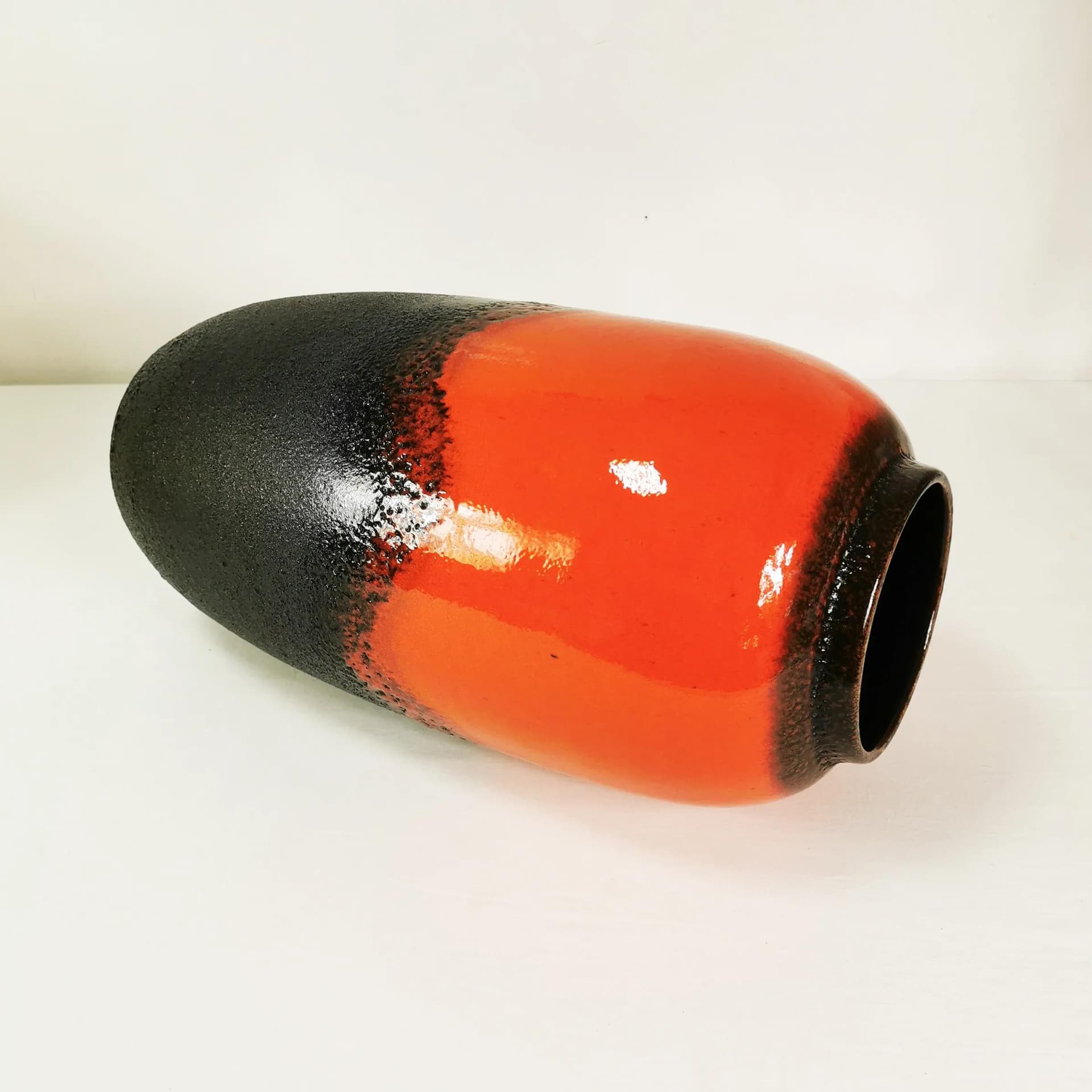Vase Fat Lava, orange black, stoneware, Scheurich, Germany, 1960s. - 337550
