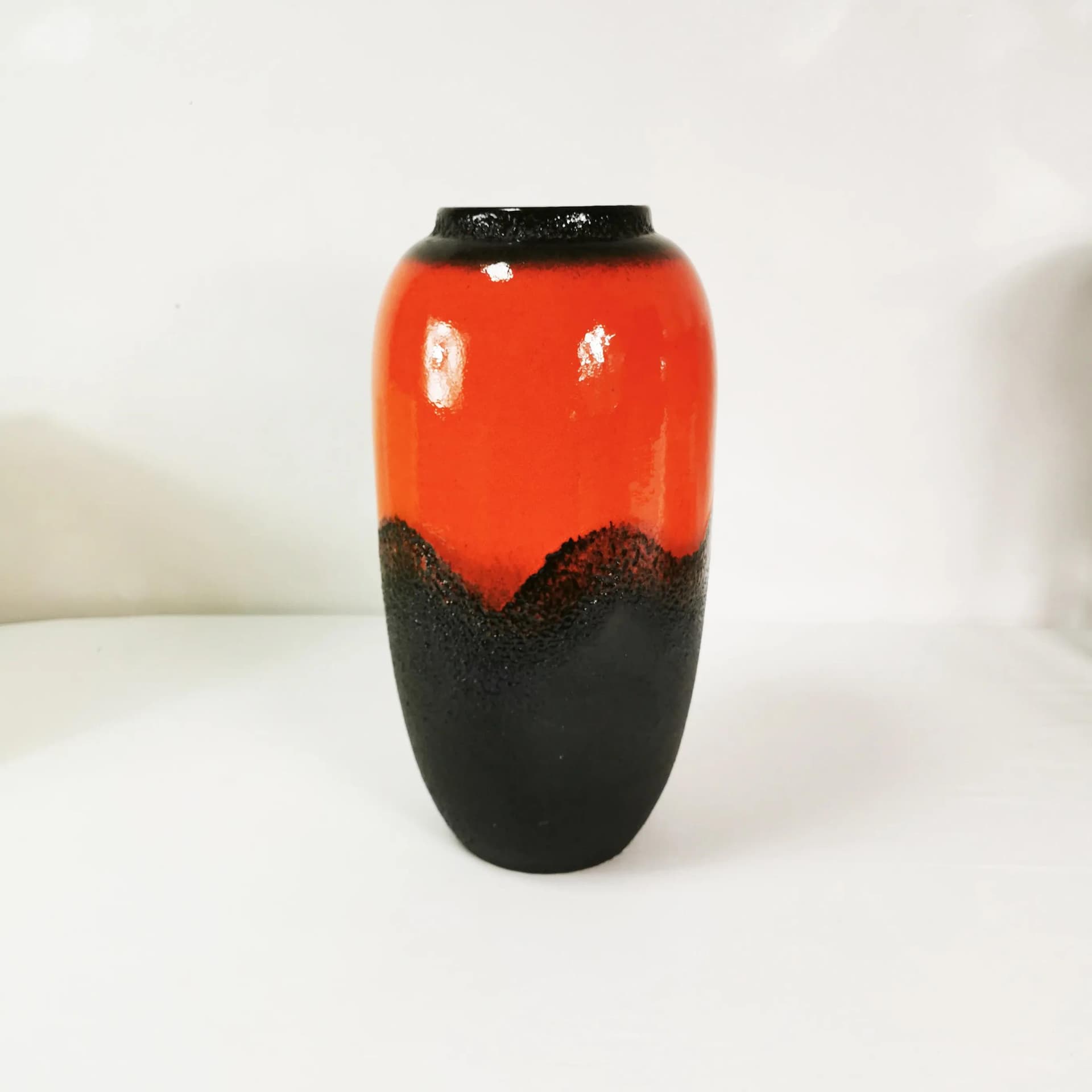 Vase Fat Lava, orange black, stoneware, Scheurich, Germany, 1960s. - 337547