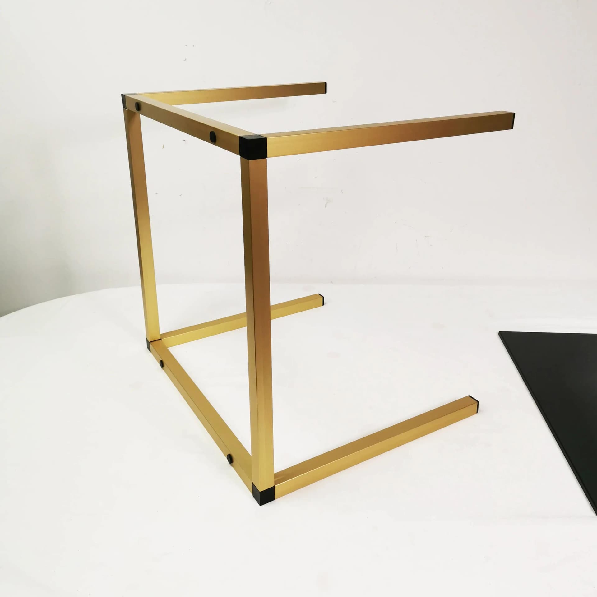 Coffee table, gold aluminum, smoked green-grey glass, Denmark, 1980s. - 337503