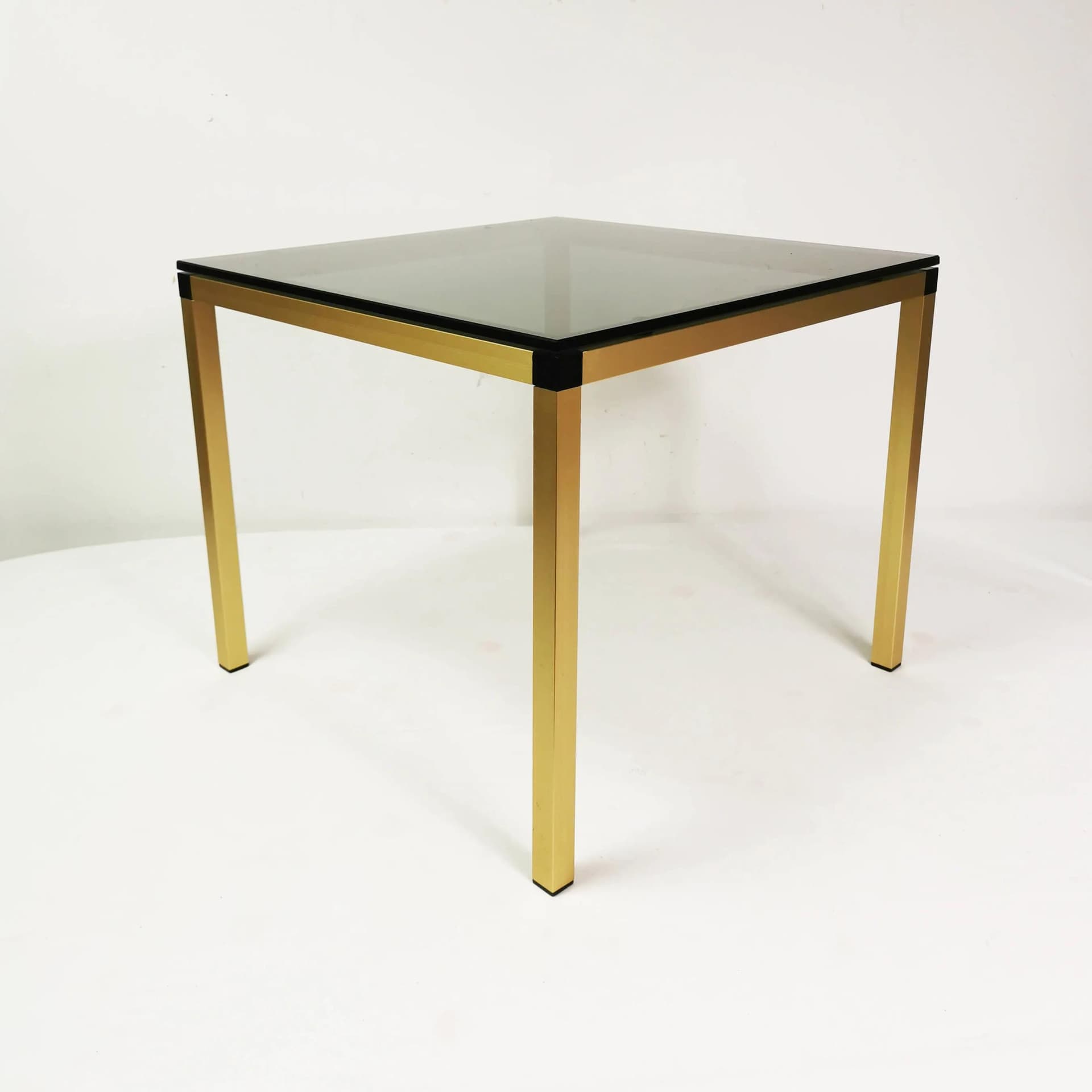 Coffee table, gold aluminum, smoked green-grey glass, Denmark, 1980s. - 337497