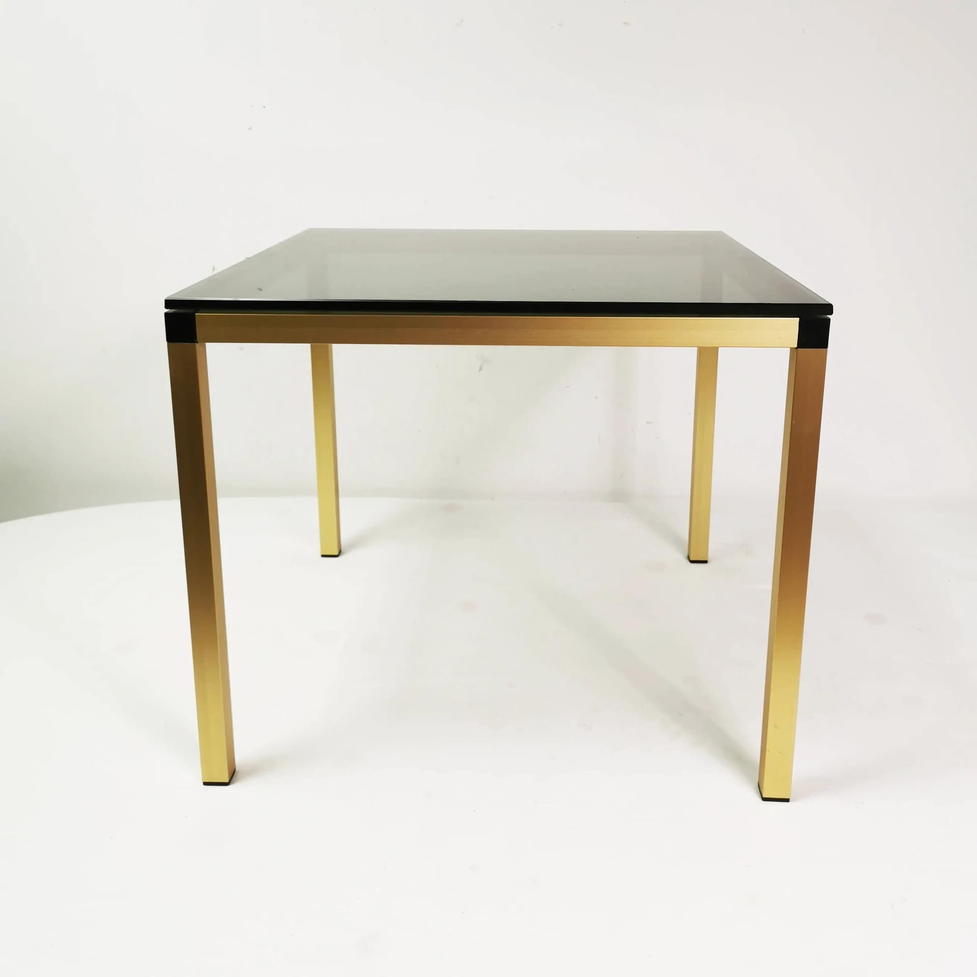 Coffee table, gold aluminum, smoked green-grey glass, Denmark, 1980s. - 337508