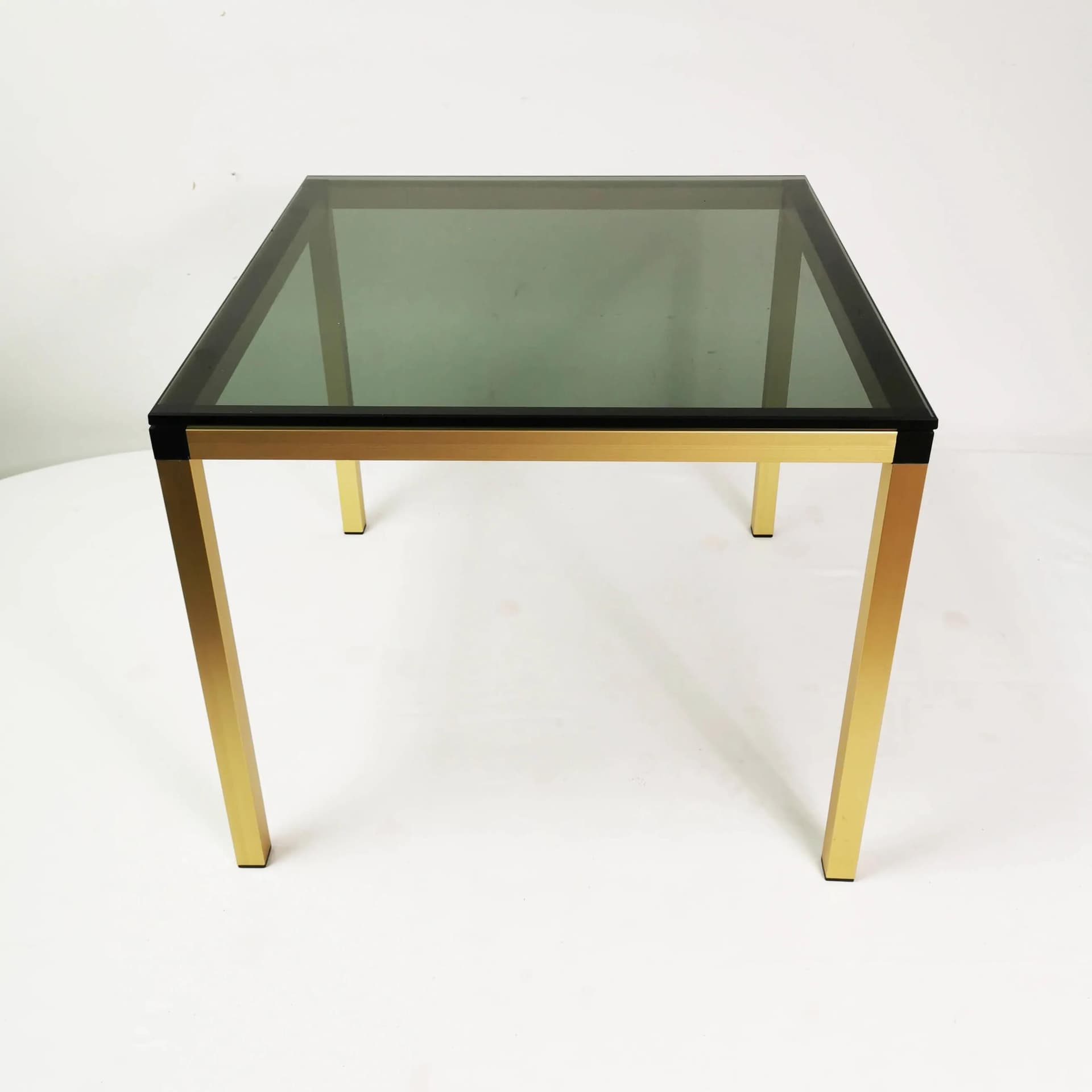 Coffee table, gold aluminum, smoked green-grey glass, Denmark, 1980s. - 337499