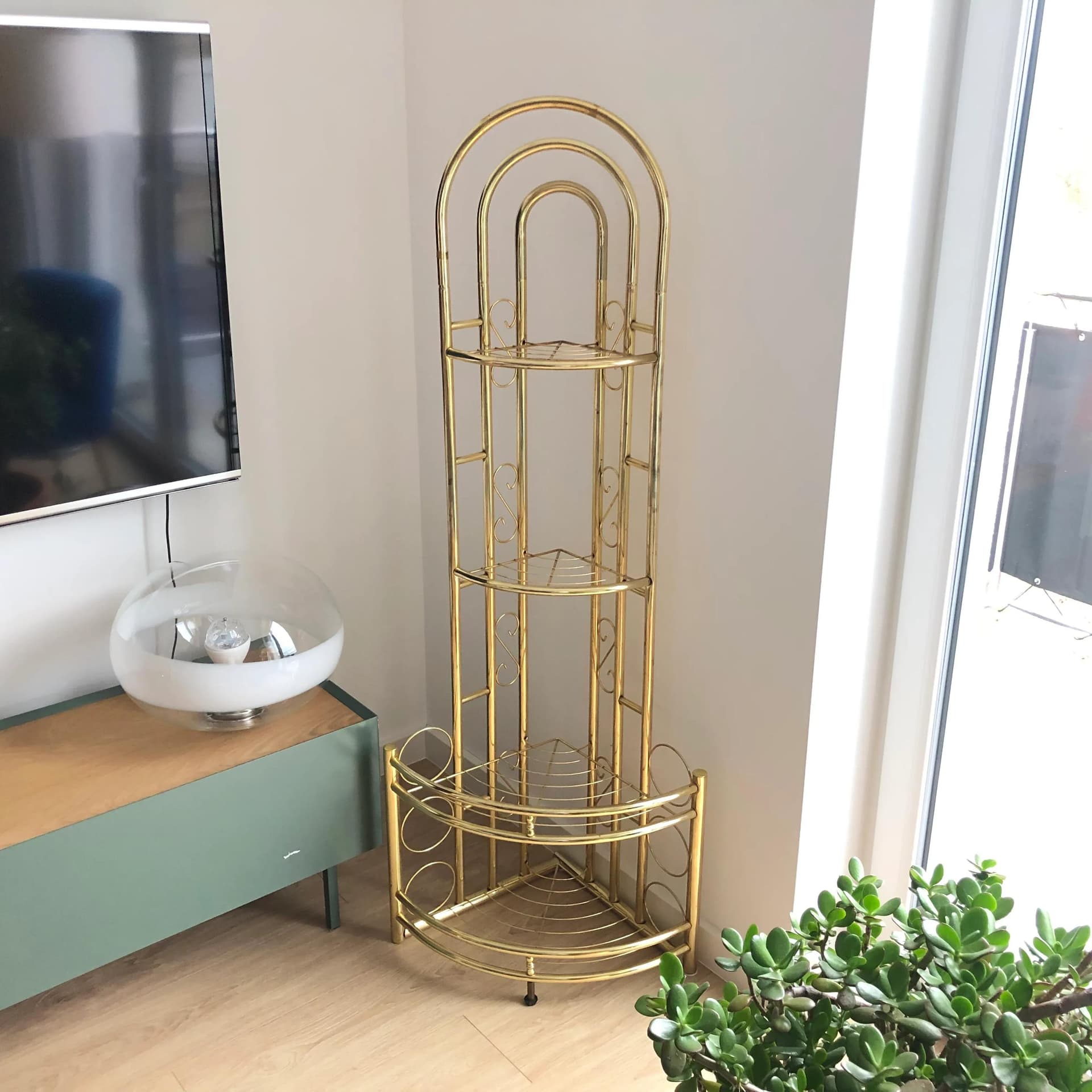 Etażerka narożna, złoty, metal, Niemcy, lata 80. - 25159