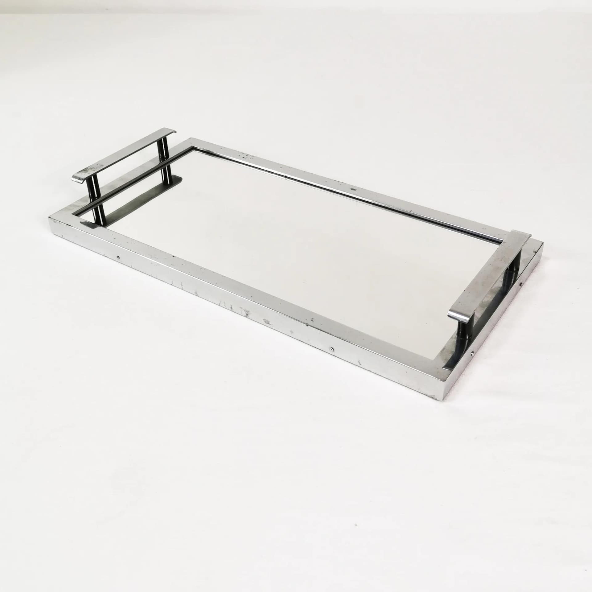Tray Art Deco, silver chrome, mirrored glass, beech, Czechoslovakia, 1930s. - 337353