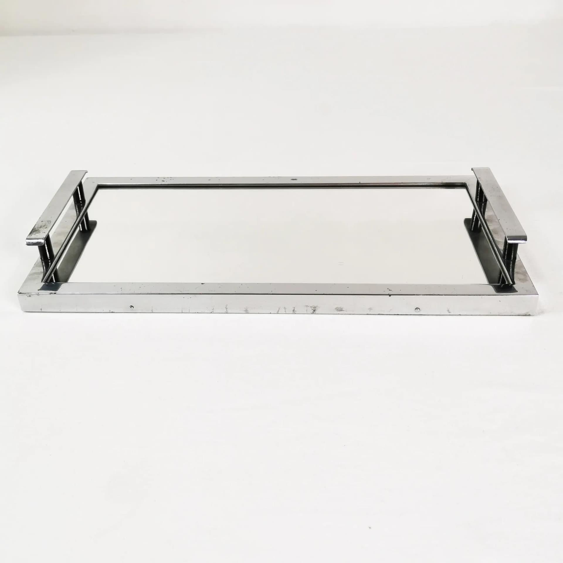 Tray Art Deco, silver chrome, mirrored glass, beech, Czechoslovakia, 1930s. - 337356