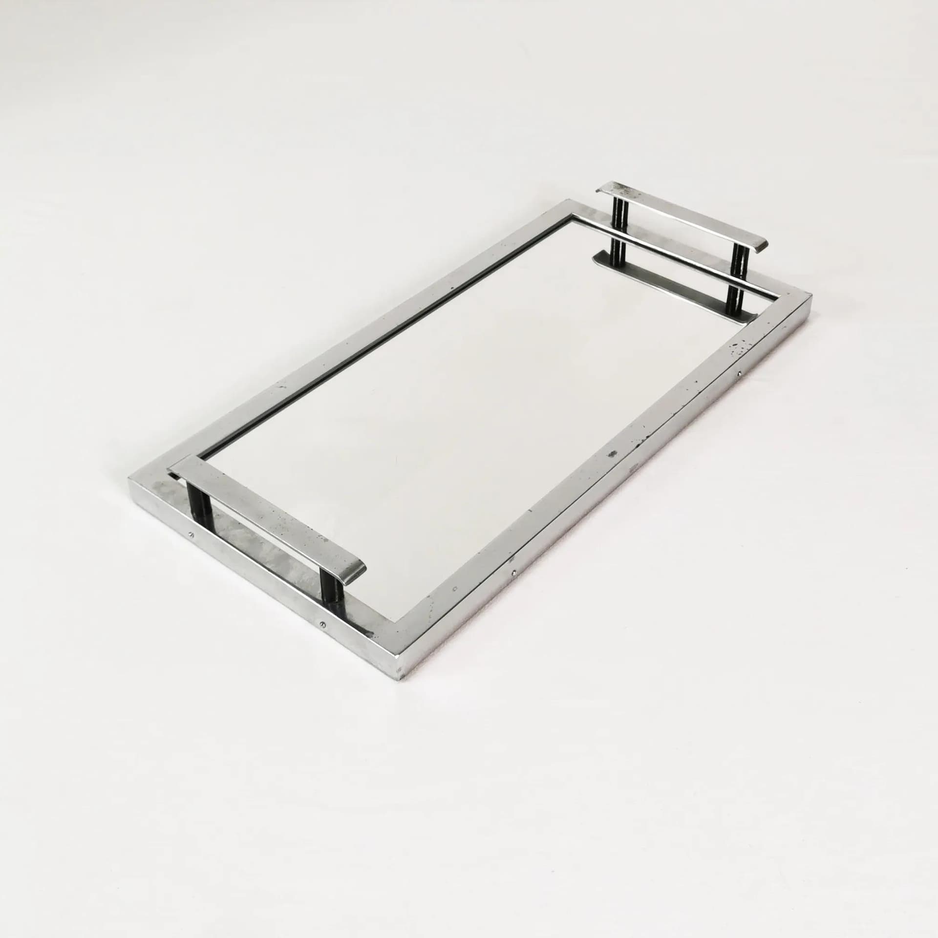 Tray Art Deco, silver chrome, mirrored glass, beech, Czechoslovakia, 1930s. - 337354