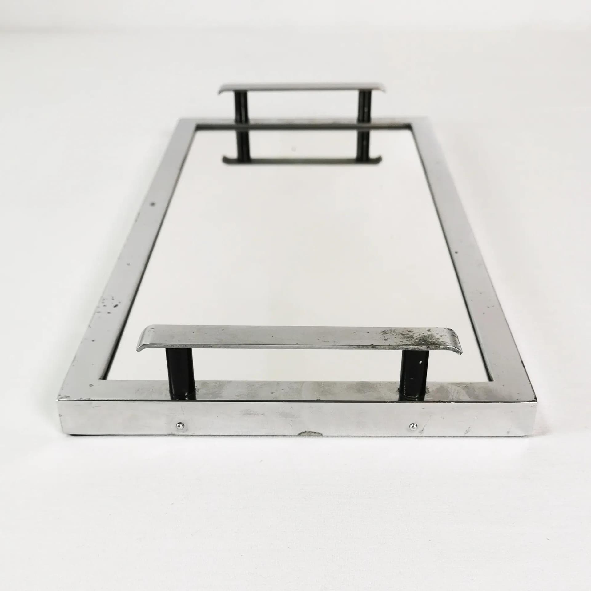 Tray Art Deco, silver chrome, mirrored glass, beech, Czechoslovakia, 1930s. - 337361