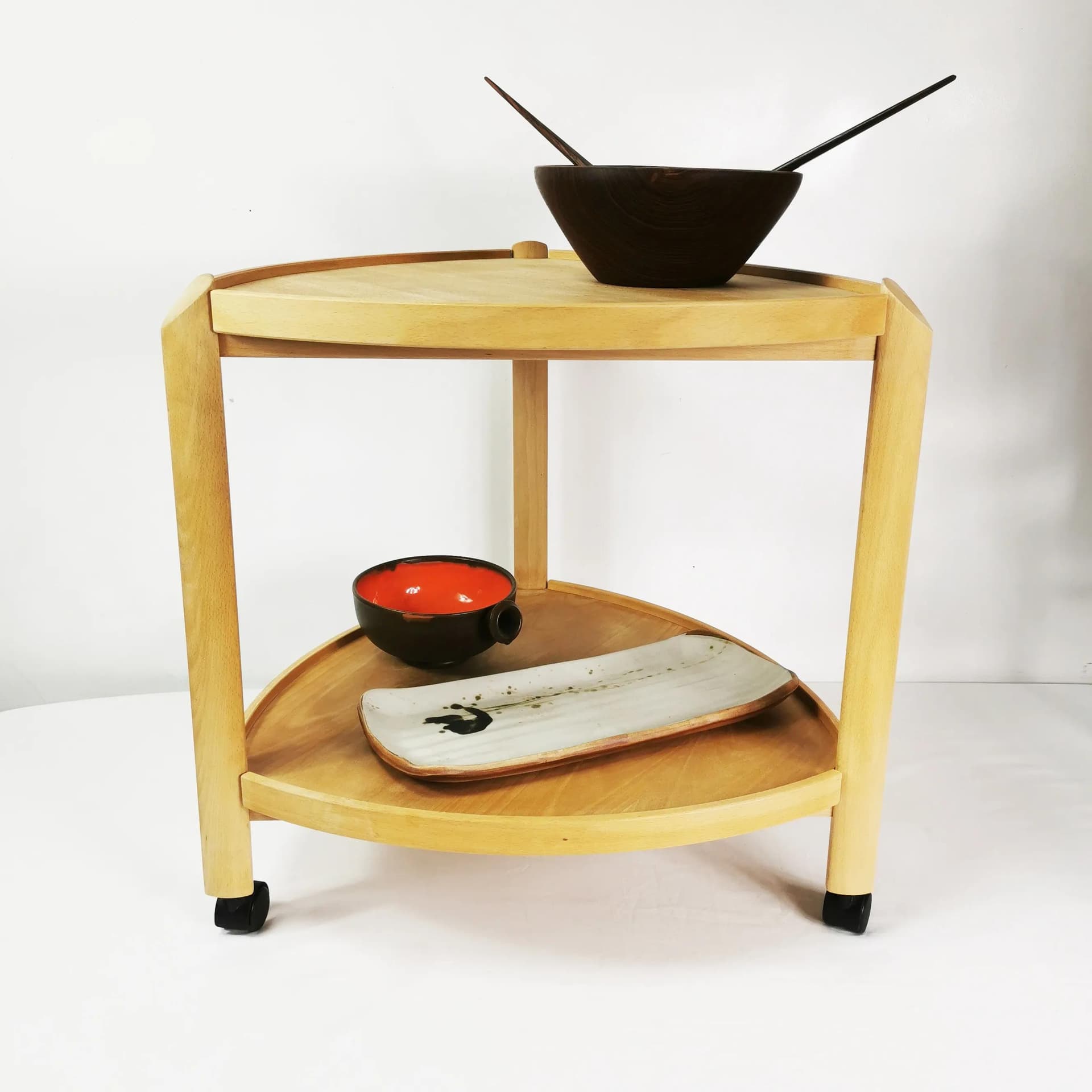 Side Table-Bar Cart, brown beech, Denmark, 1980s. - 337313