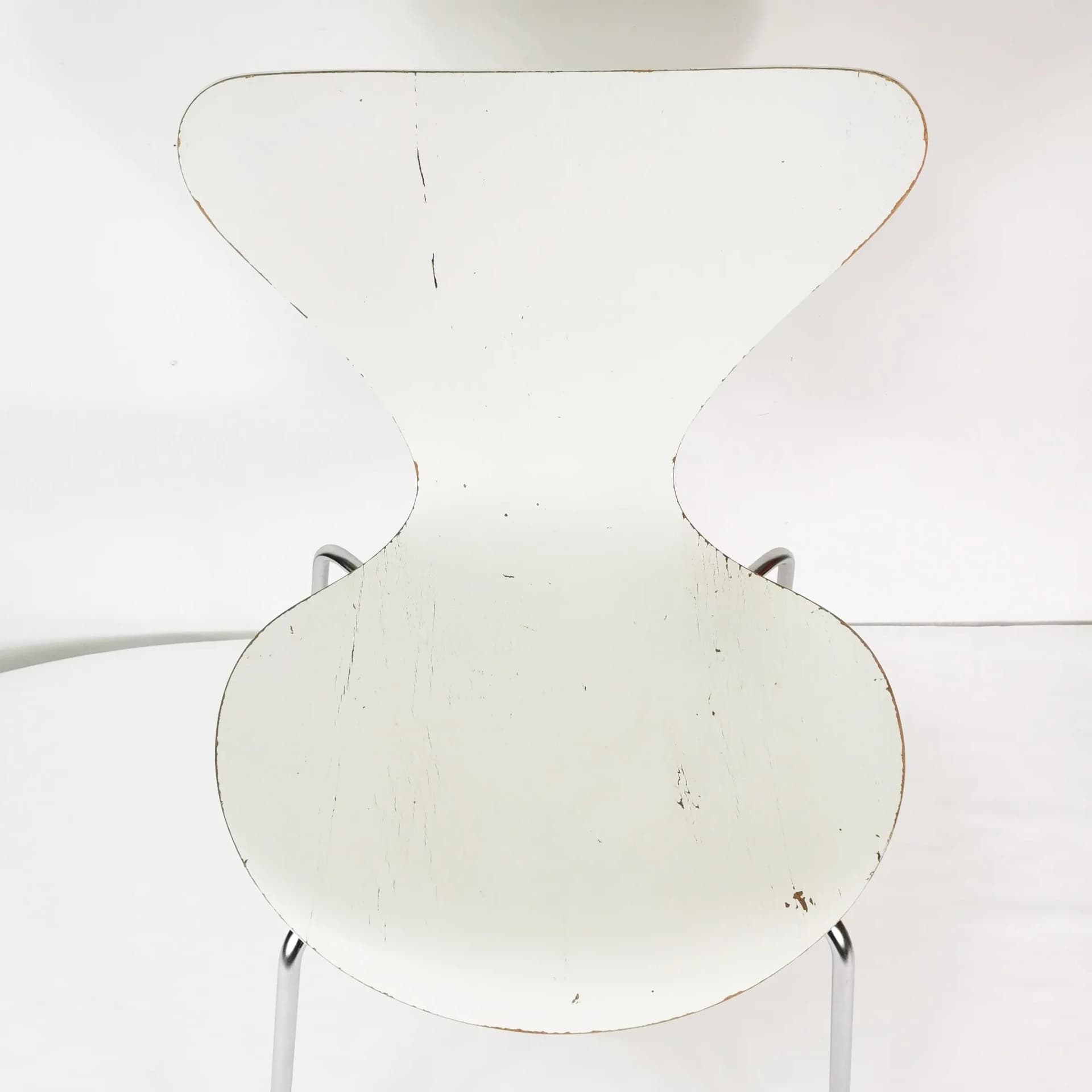 Krzesło 3107 Motyl, sklejka biała, metal chrom, proj. A. Jacobsen, Fritz Hansen, Dania, lata 60. - 337303