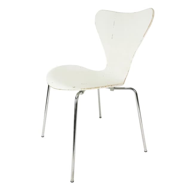 Krzesło 3107 Motyl, sklejka biała, metal chrom, proj. A. Jacobsen, Fritz Hansen, Dania, lata 60. - WYMIARY