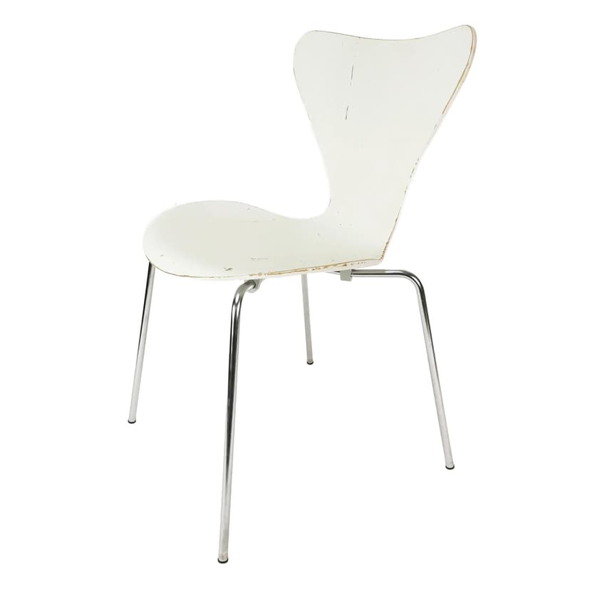 Krzesło 3107 Motyl, sklejka biała, metal chrom, proj. A. Jacobsen, Fritz Hansen, Dania, lata 60.