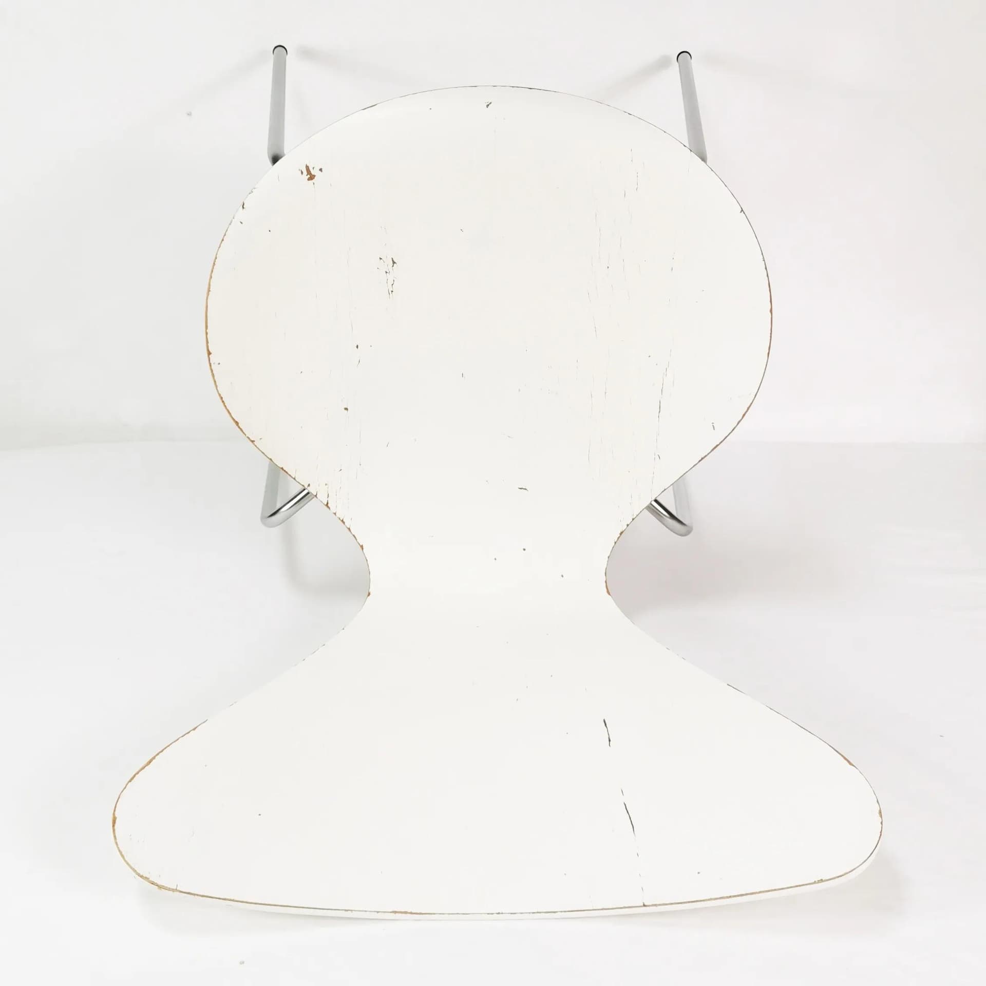 Krzesło 3107 Motyl, sklejka biała, metal chrom, proj. A. Jacobsen, Fritz Hansen, Dania, lata 60. - 337302