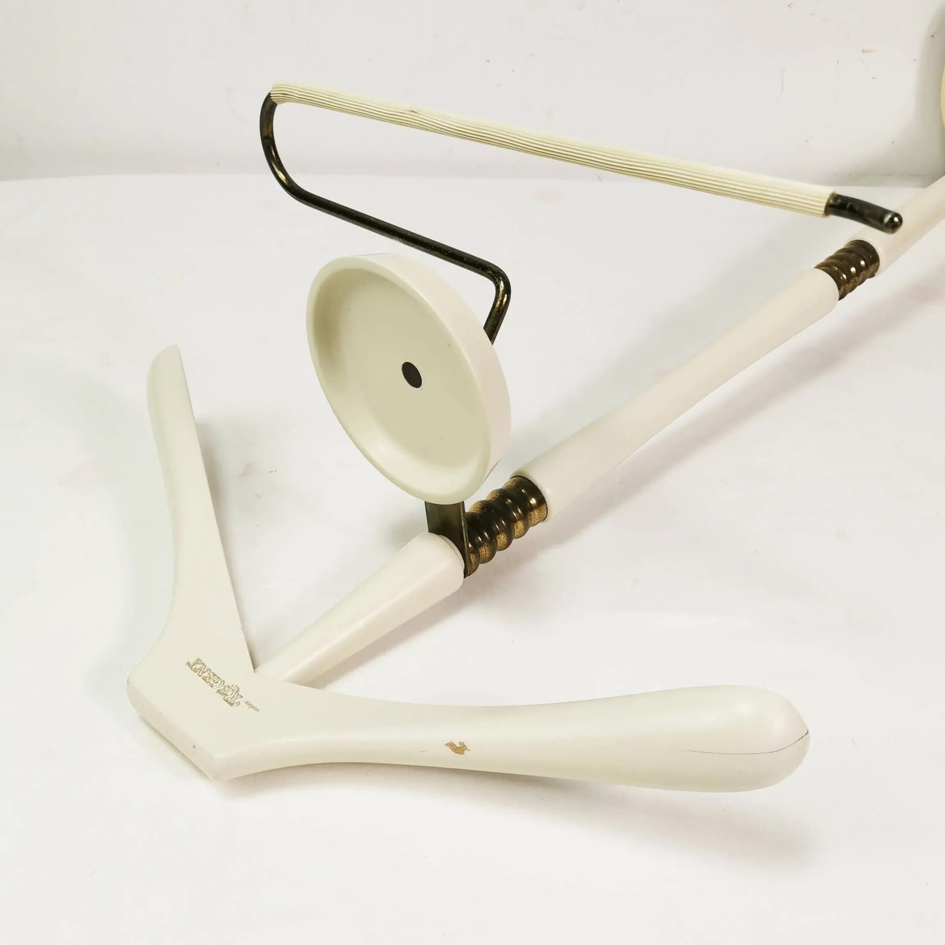 Valet stand, beige, beech, brass, Germany, 1960s. - 337283