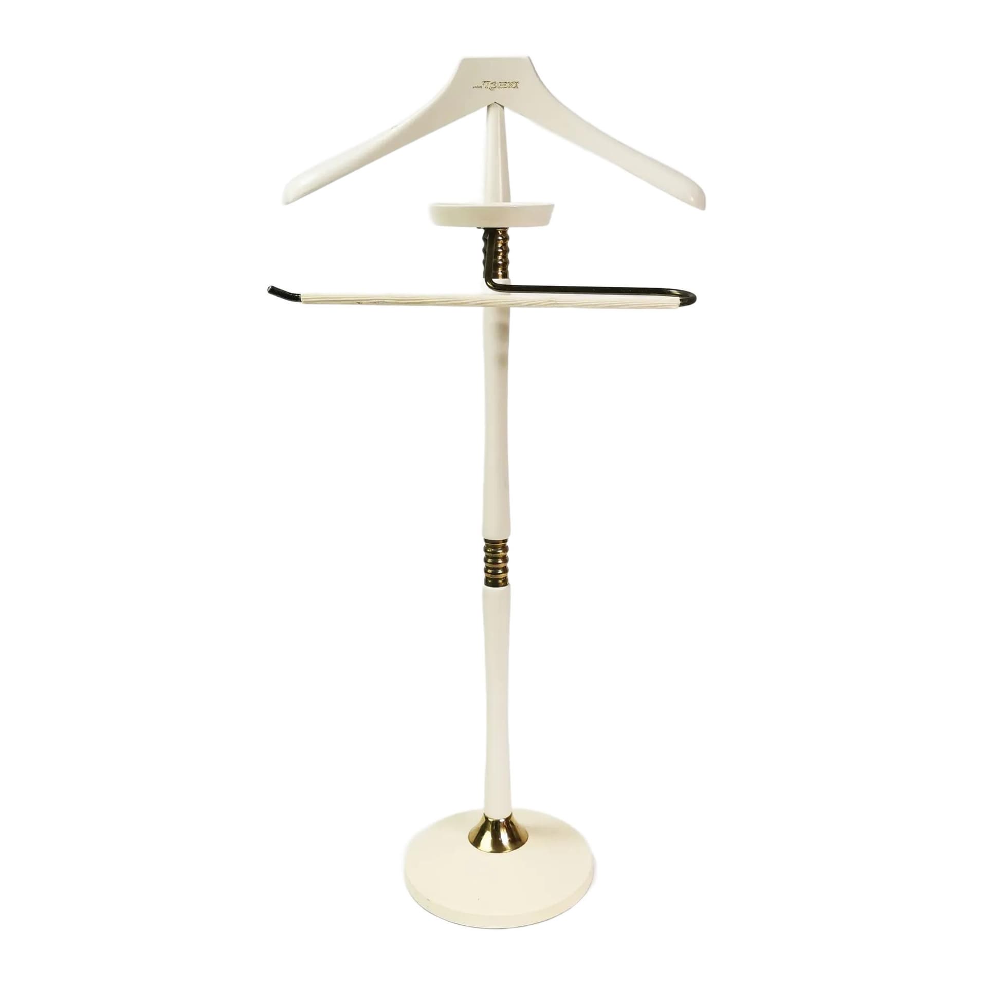 Valet stand, beige, beech, brass, Germany, 1960s.