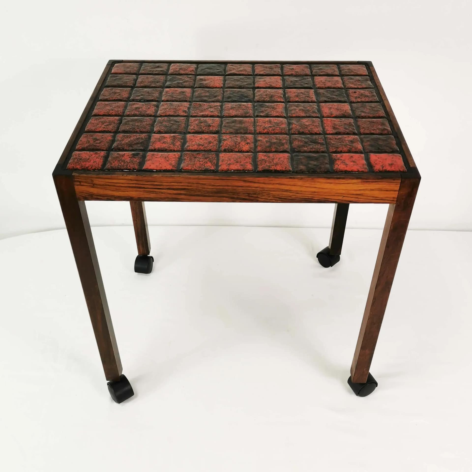 Stolik pomocniczy Mid Century, ceramika czerwona, palisander brązowy, Dania, lata 70. - 339839