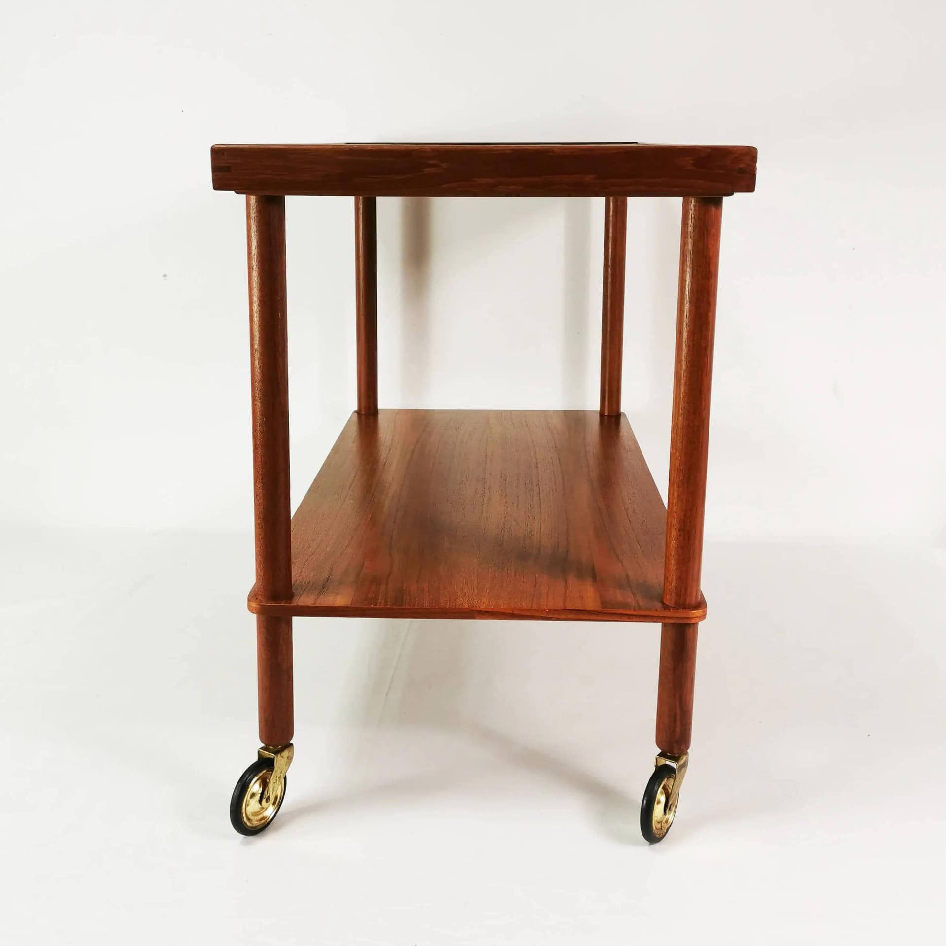 Stolik boczny Mid-Century, teak brązowy, ceramika beżowa, Dania, lata 60. - 339801