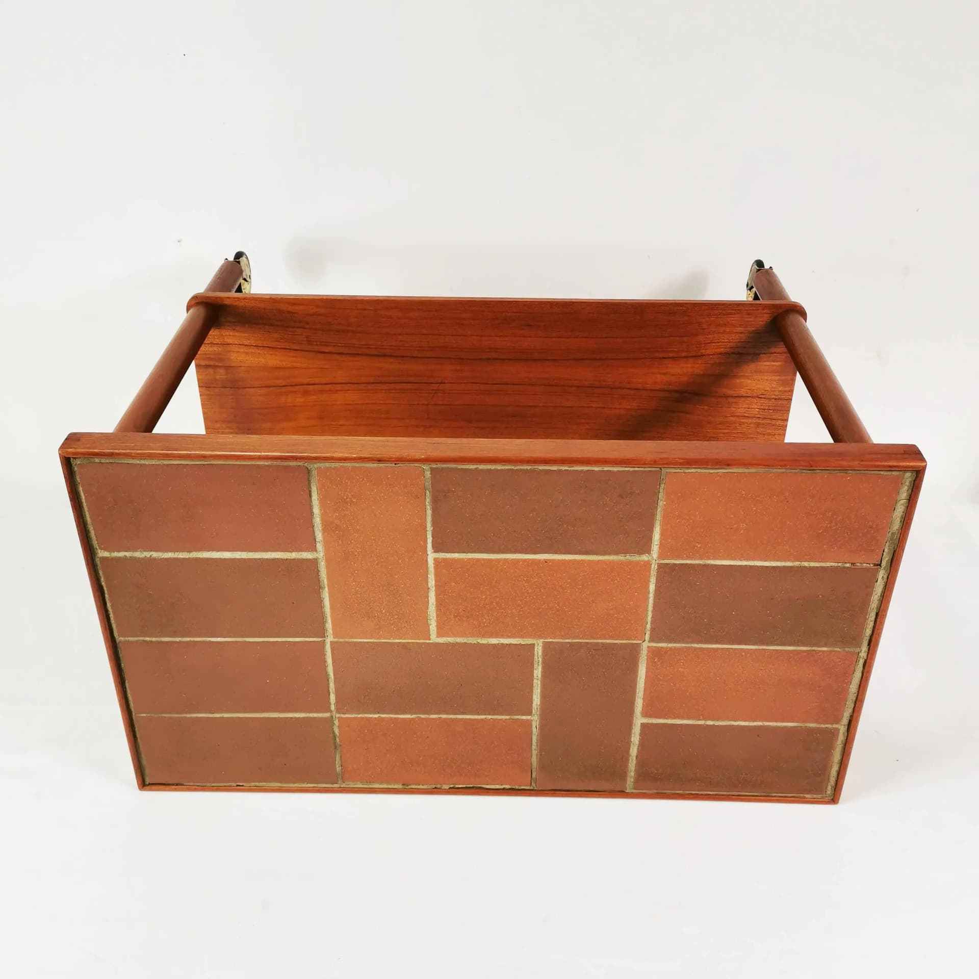 Stolik boczny Mid-Century, teak brązowy, ceramika beżowa, Dania, lata 60. - 339805