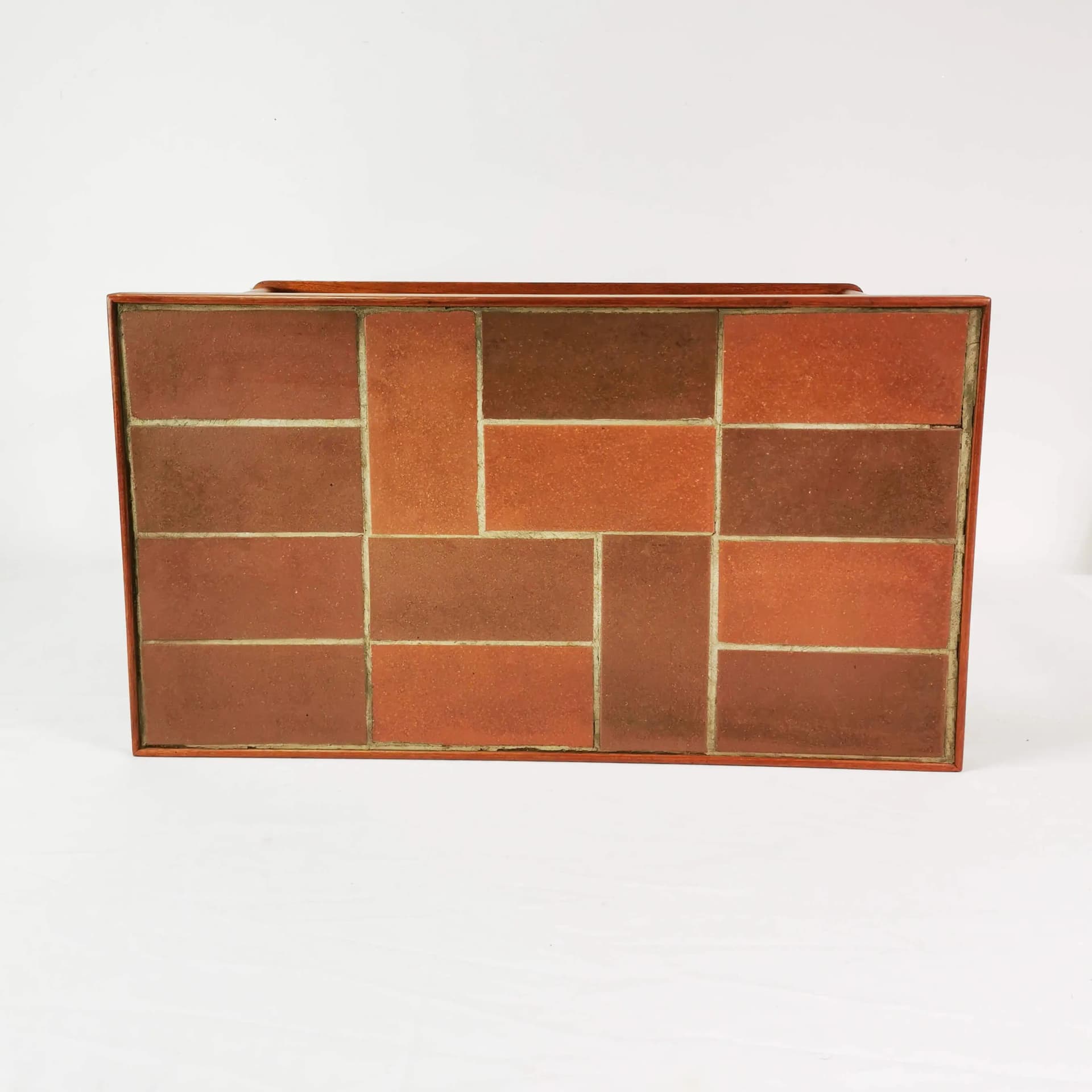 Stolik boczny Mid-Century, teak brązowy, ceramika beżowa, Dania, lata 60. - 339804