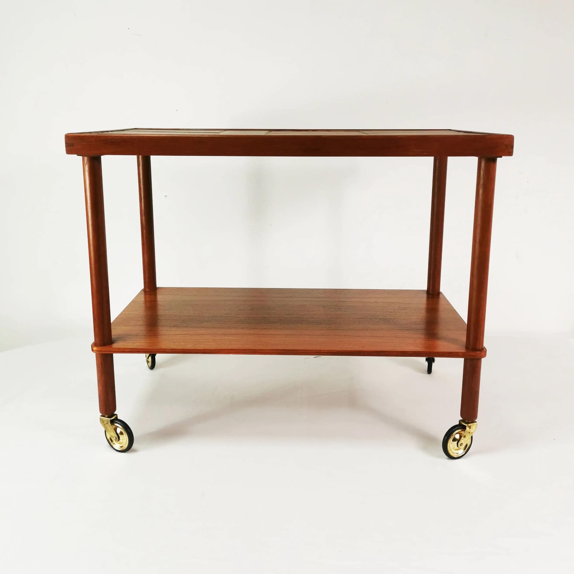 Stolik boczny Mid-Century, teak brązowy, ceramika beżowa, Dania, lata 60. - 339800