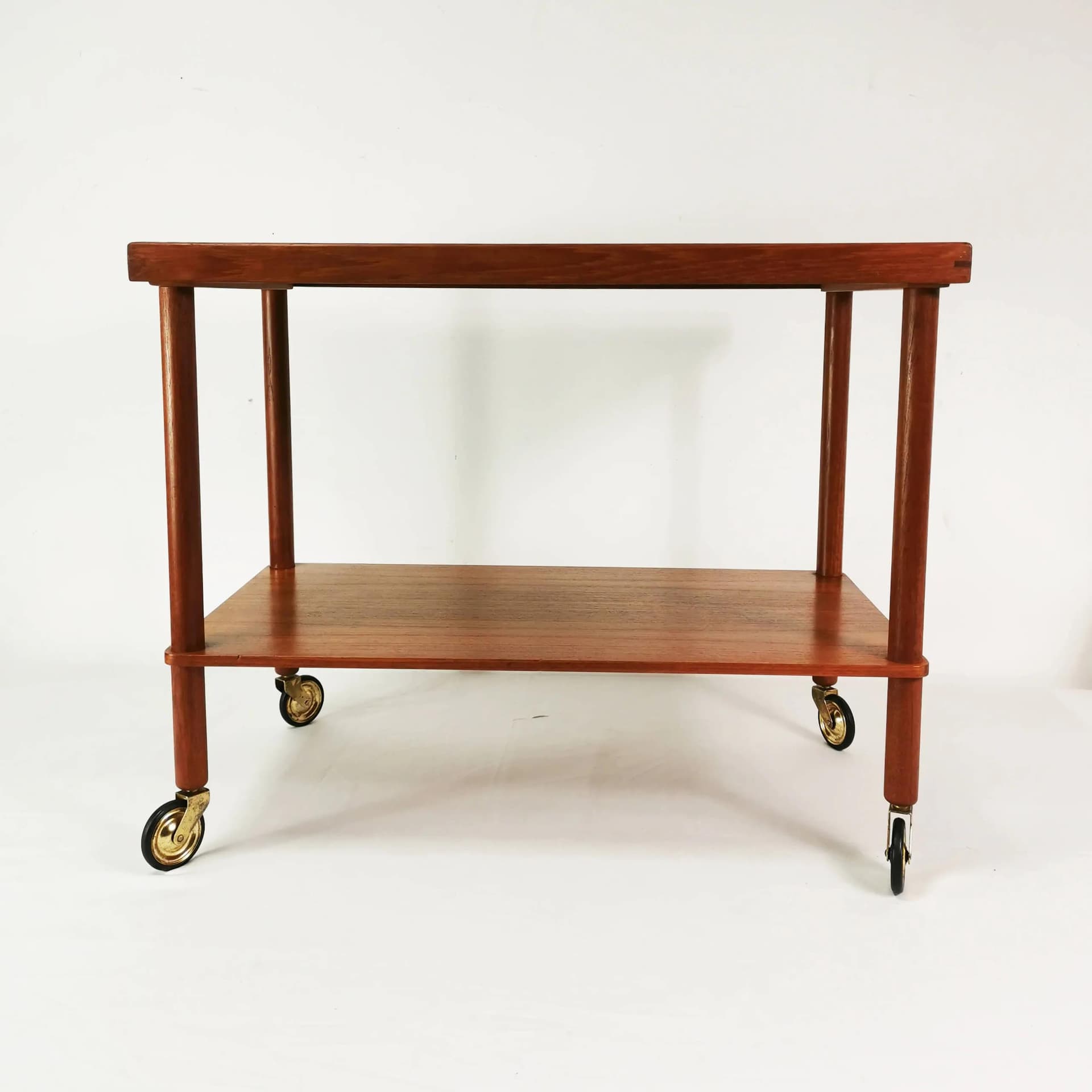 Stolik boczny Mid-Century, teak brązowy, ceramika beżowa, Dania, lata 60. - 339803