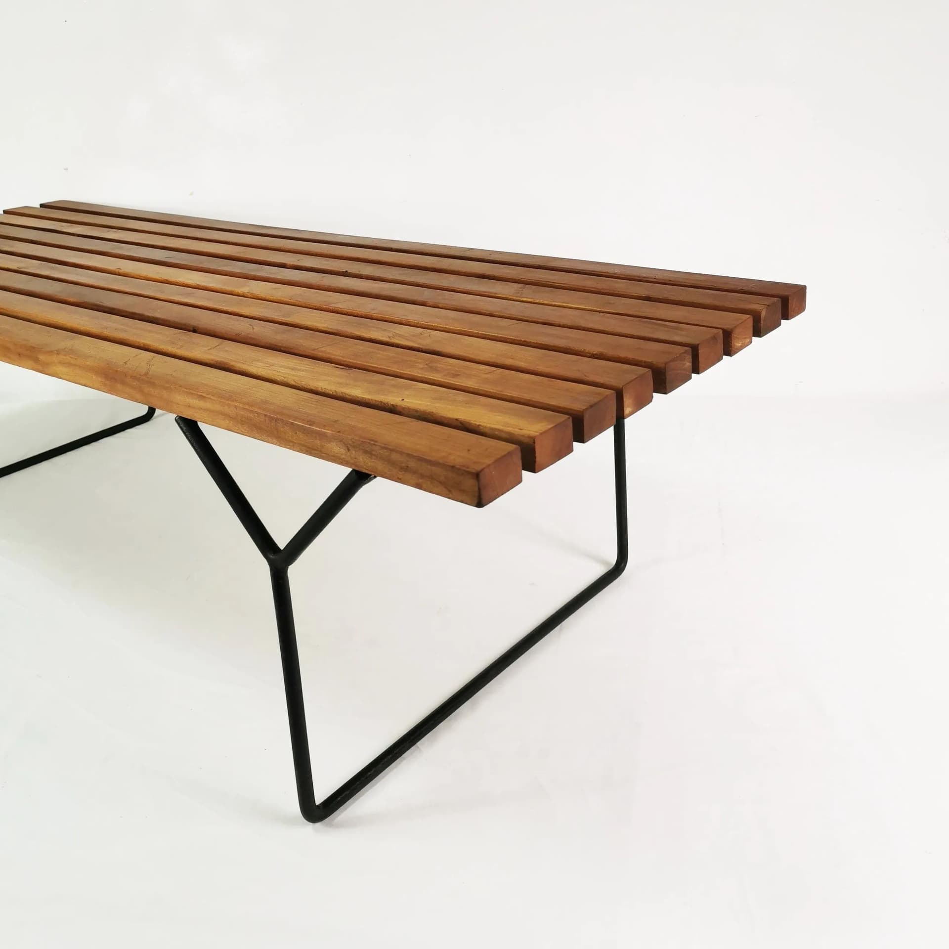 Coffee Table Model 400, brown wood, black metal, by H. Bertoia, Knoll, USA, 1950s. - 338883