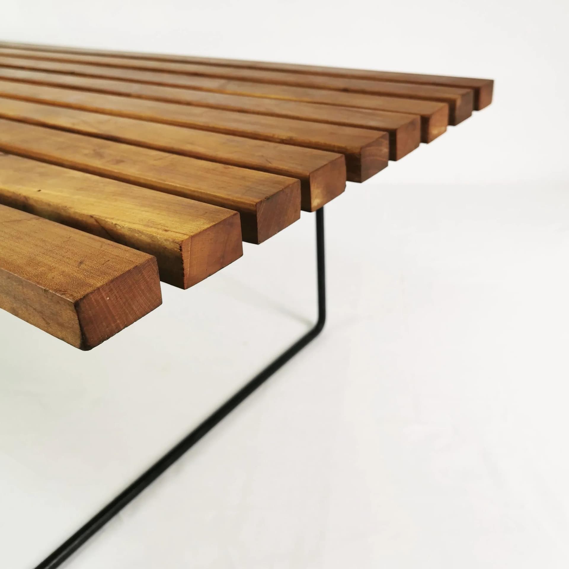 Coffee Table Model 400, brown wood, black metal, by H. Bertoia, Knoll, USA, 1950s. - 338884