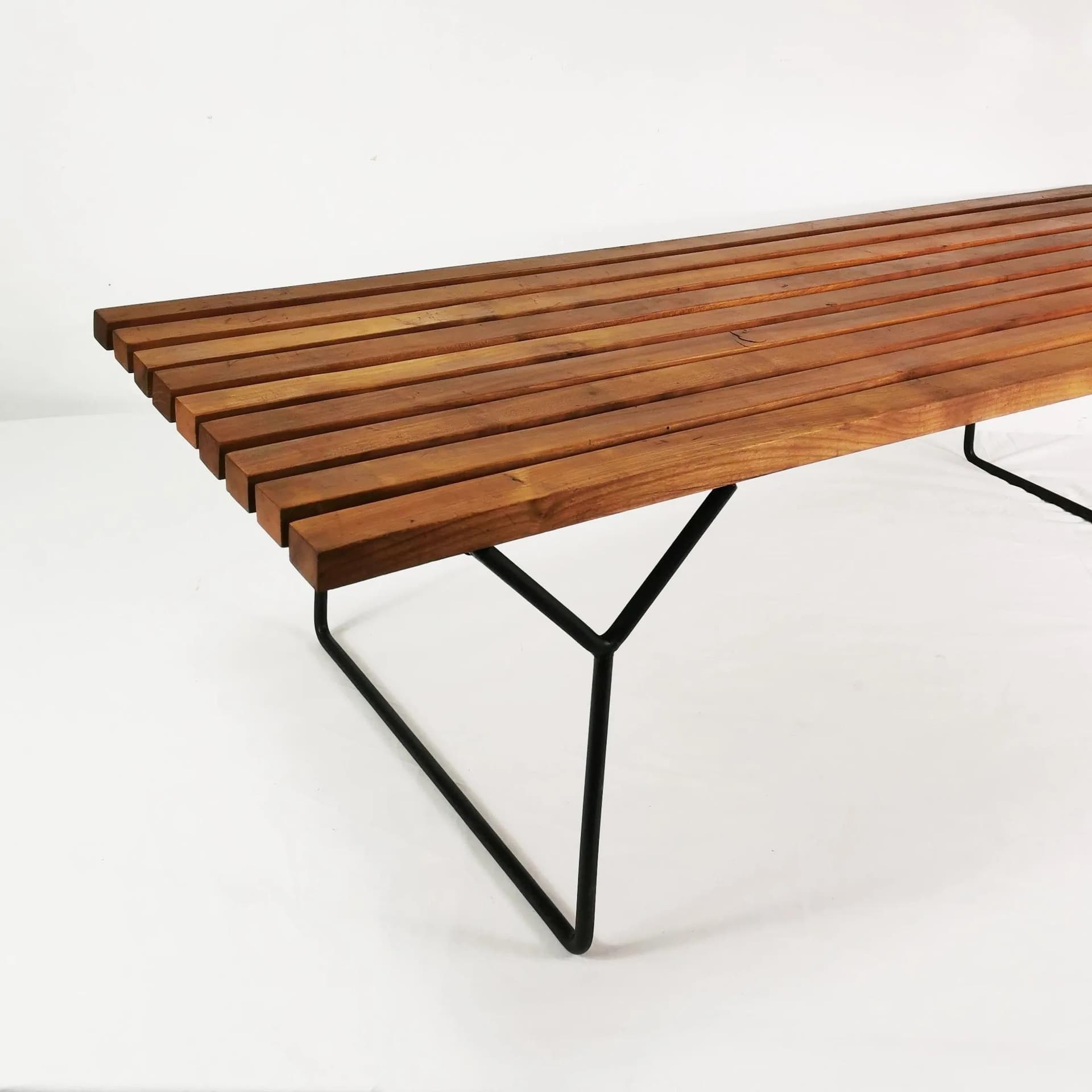 Coffee Table Model 400, brown wood, black metal, by H. Bertoia, Knoll, USA, 1950s. - 338885