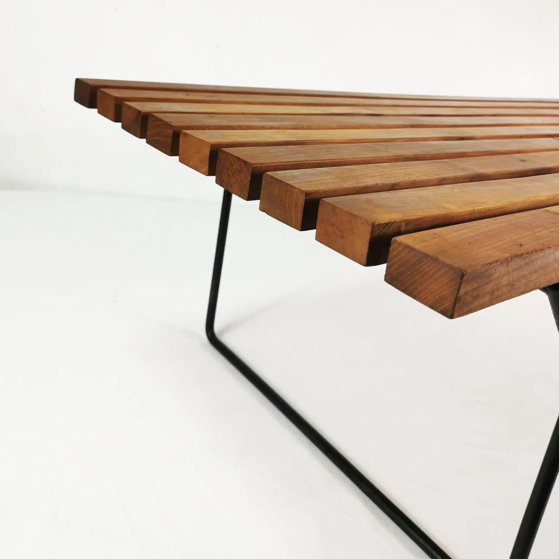 Coffee Table Model 400, brown wood, black metal, by H. Bertoia, Knoll, USA, 1950s. - 338886