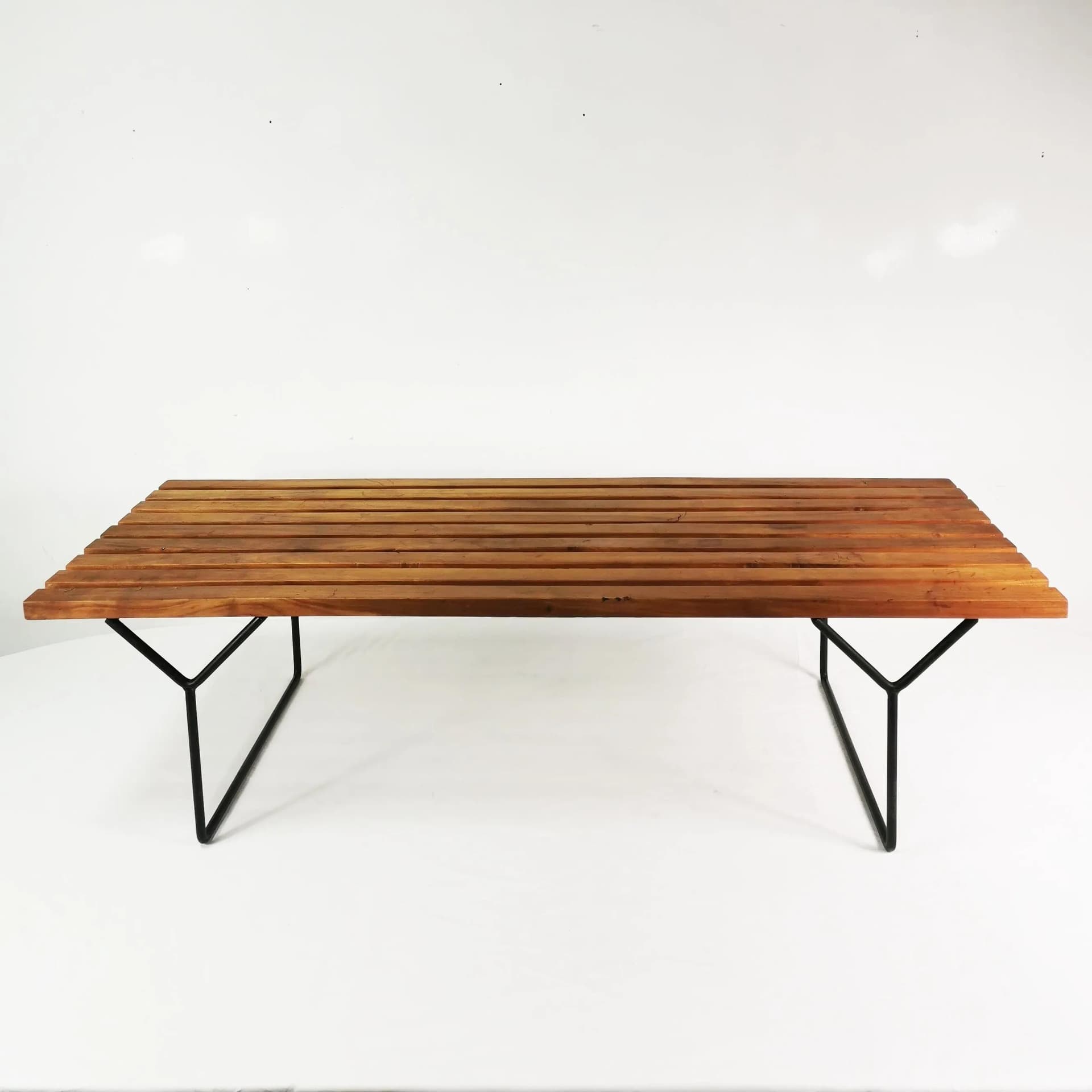 Coffee Table Model 400, brown wood, black metal, by H. Bertoia, Knoll, USA, 1950s. - 338882