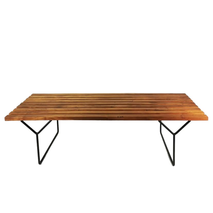 Coffee Table Model 400, brown wood, black metal, by H. Bertoia, Knoll, USA, 1950s.