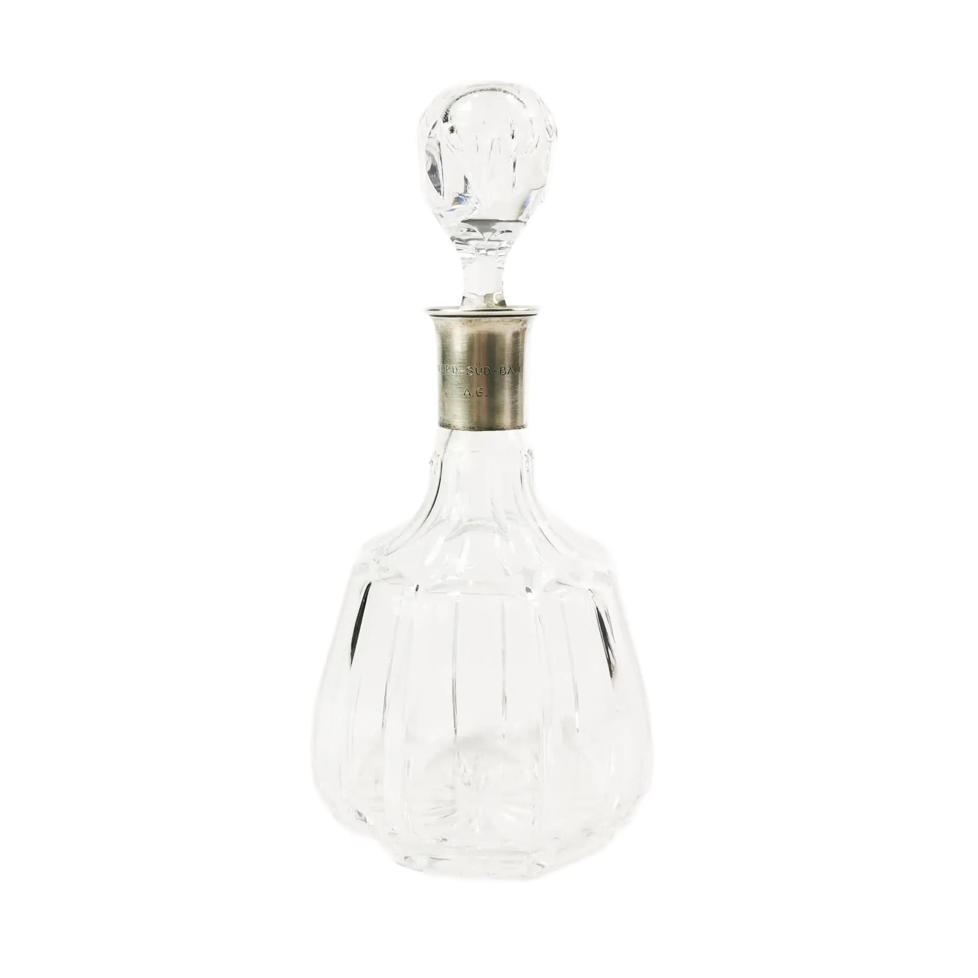 Decanter Art Deco, transparent crystal, silver, Germany, 1950s