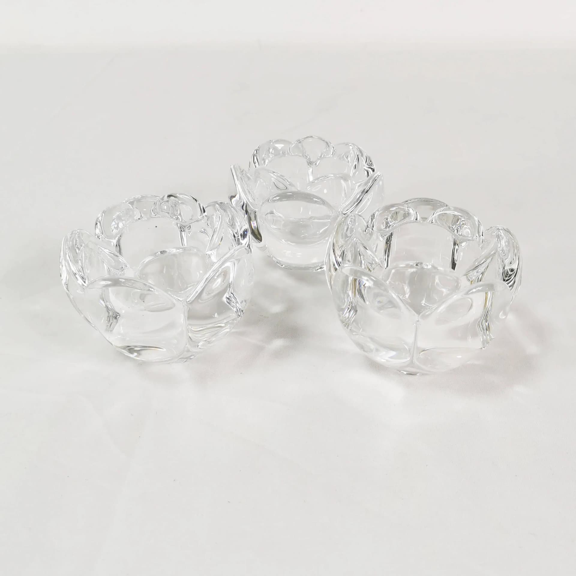 Set of three crystal candle holders, transparent, Royal Copenhagen, Denmark, 1980s. - 338848