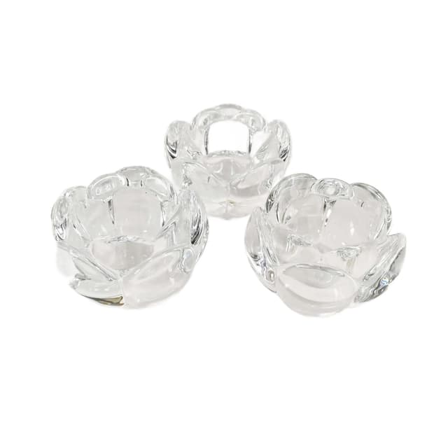 Set of three crystal candle holders, transparent, Royal Copenhagen, Denmark, 1980s. - DIMENSION