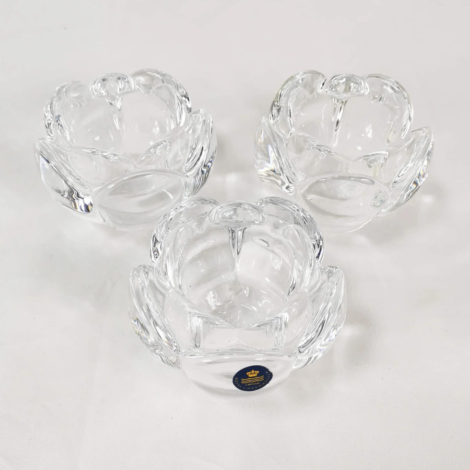 Set of three crystal candle holders, transparent, Royal Copenhagen, Denmark, 1980s. - 338852