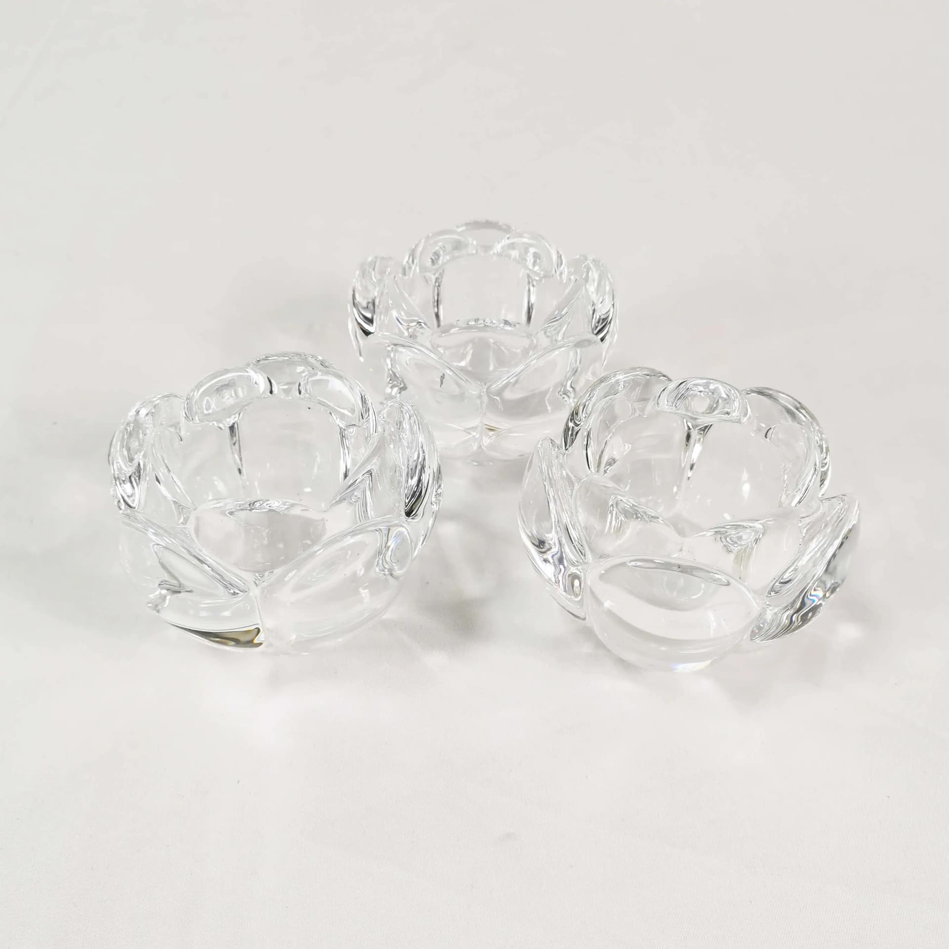Set of three crystal candle holders, transparent, Royal Copenhagen, Denmark, 1980s. - 338847