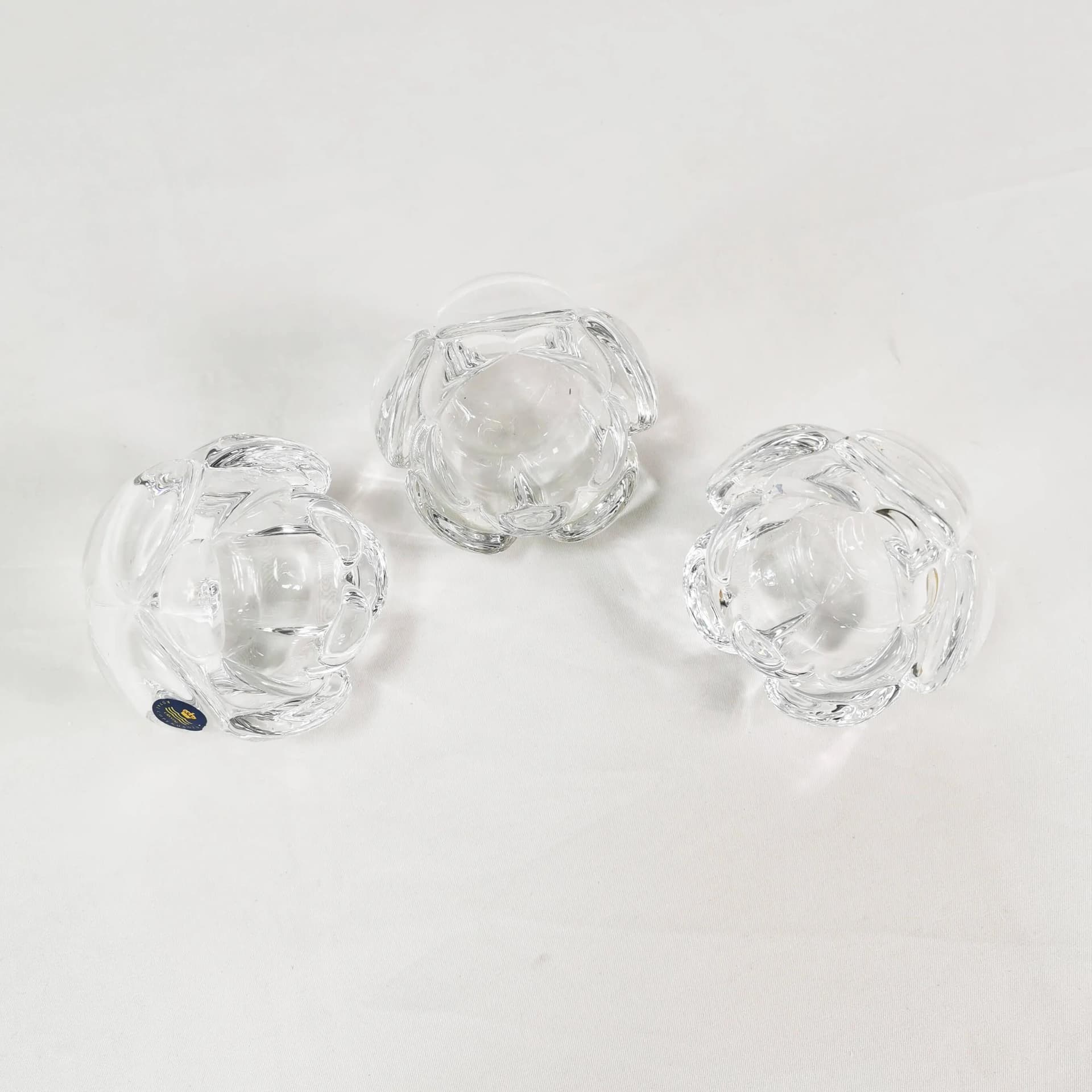 Set of three crystal candle holders, transparent, Royal Copenhagen, Denmark, 1980s. - 338851