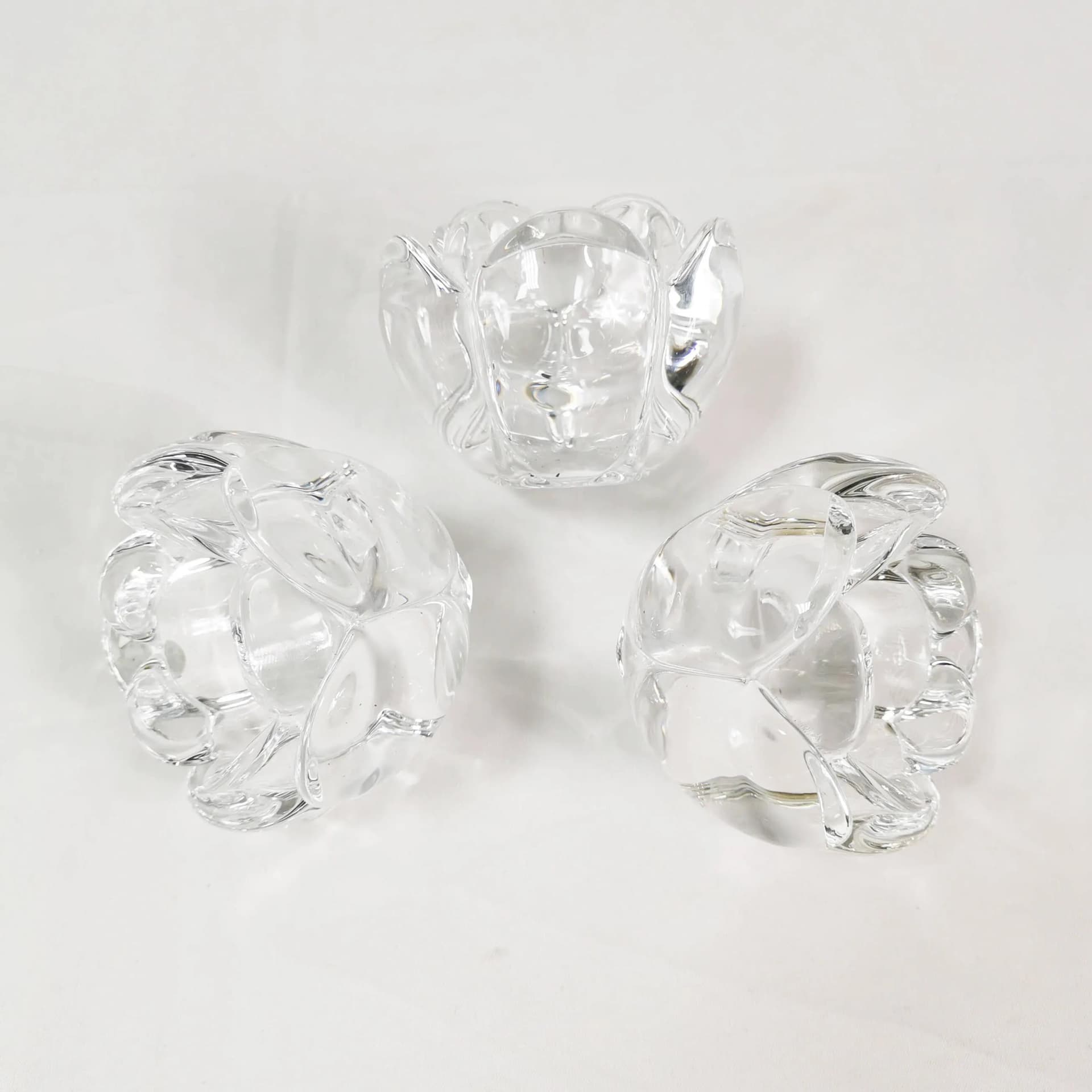 Set of three crystal candle holders, transparent, Royal Copenhagen, Denmark, 1980s. - 338850