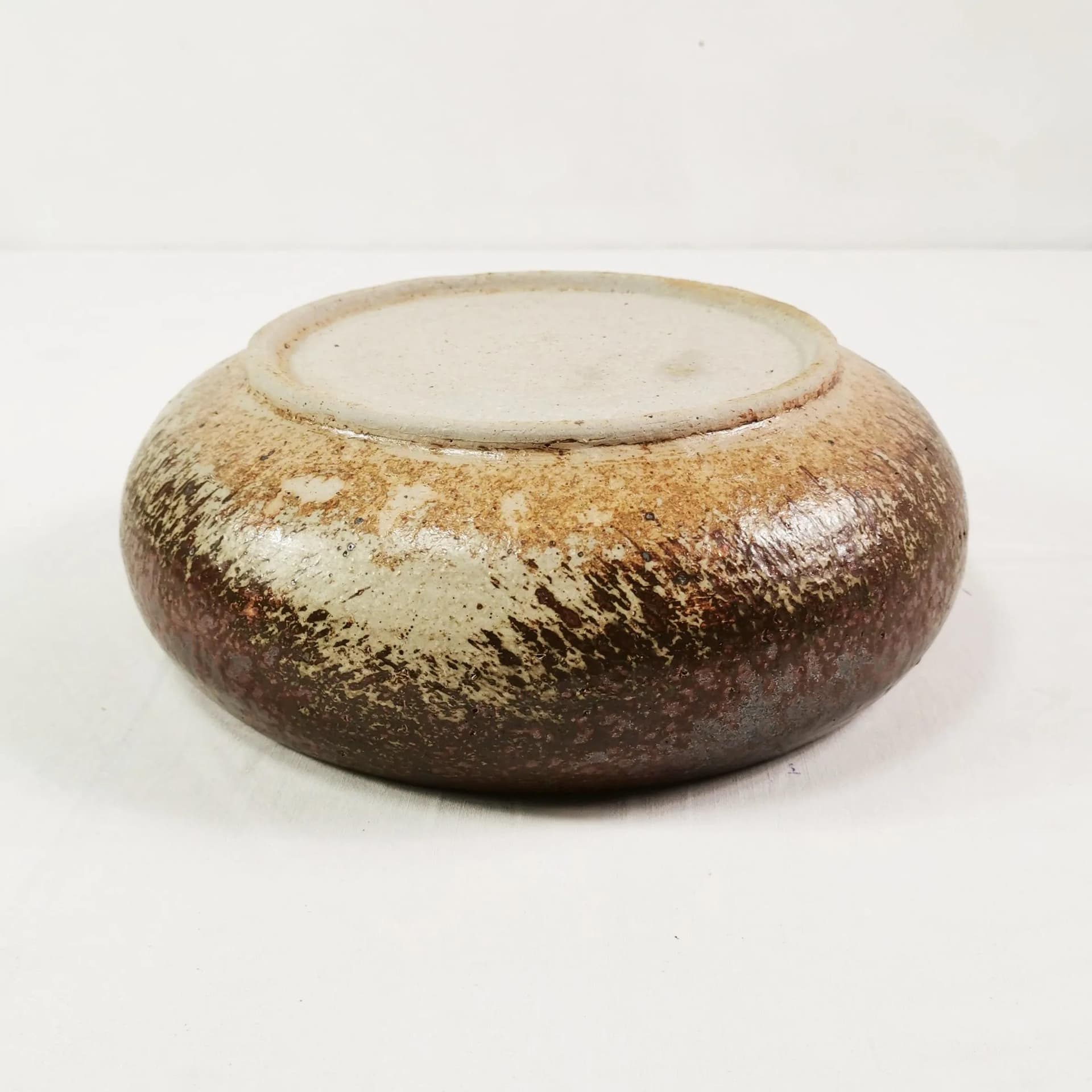 Decorative bowl Mid Century, brown red beige stoneware, Denmark, 1960s. - 338674