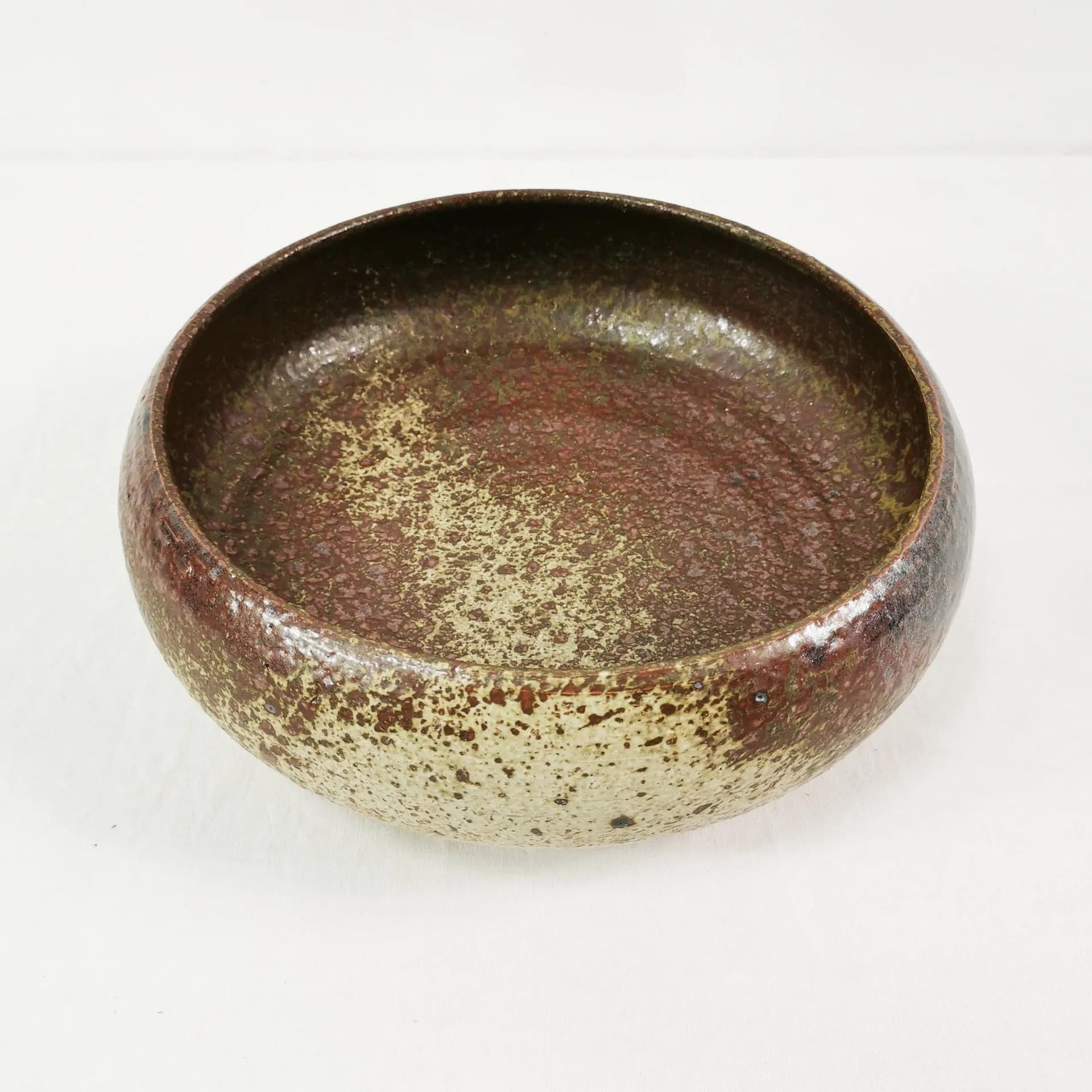 Decorative bowl Mid Century, brown red beige stoneware, Denmark, 1960s. - 338671