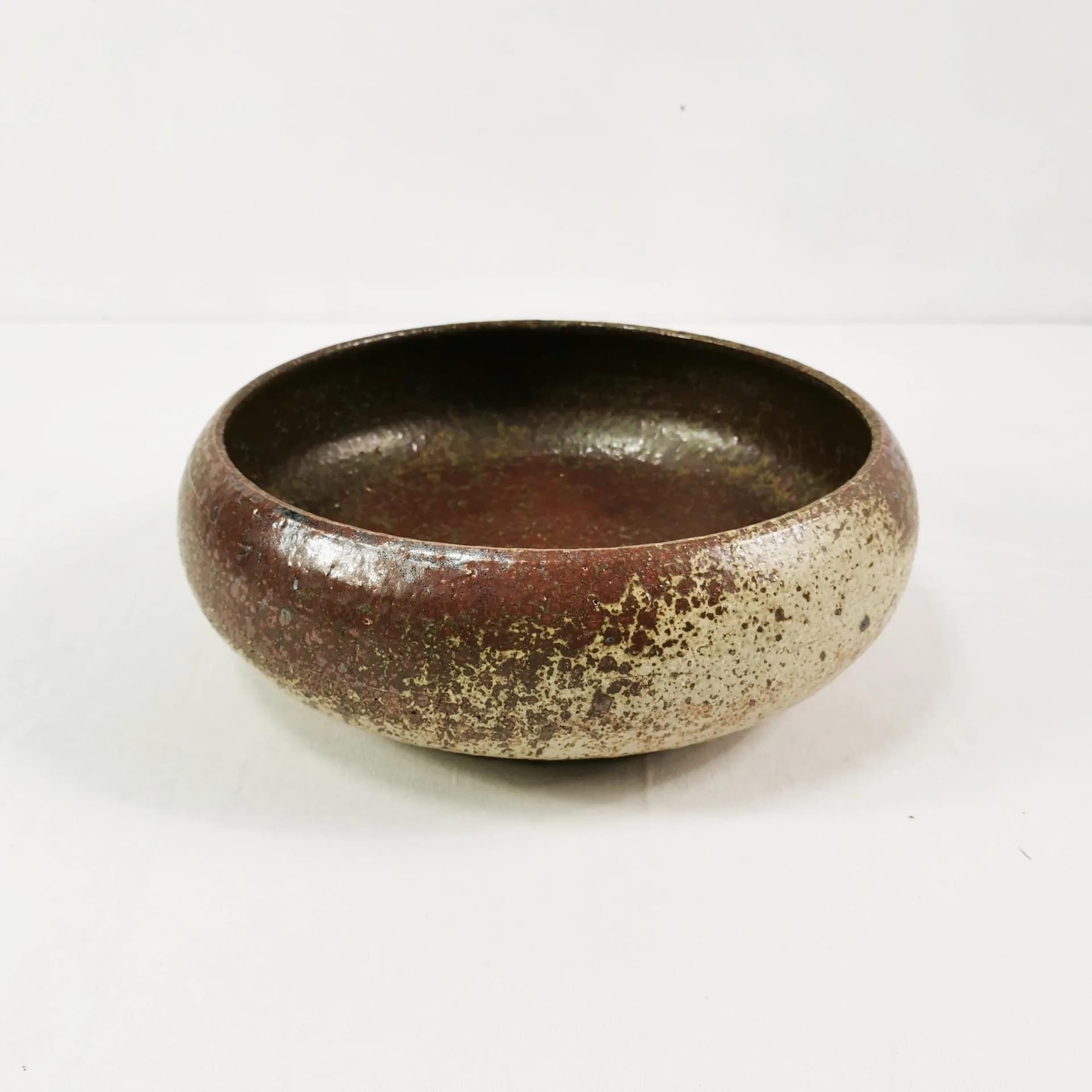 Decorative bowl Mid Century, brown red beige stoneware, Denmark, 1960s. - 338666
