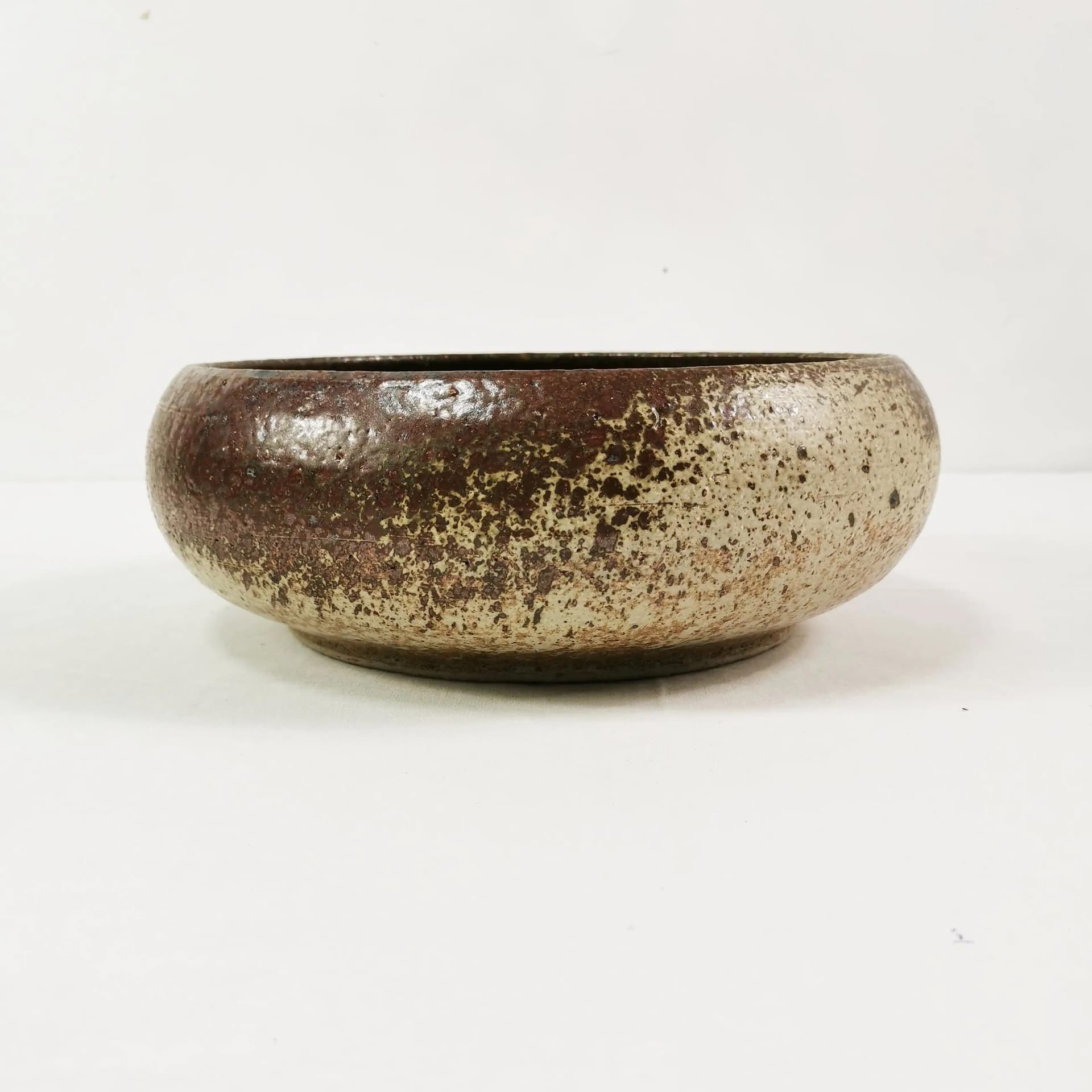 Decorative bowl Mid Century, brown red beige stoneware, Denmark, 1960s. - 338668