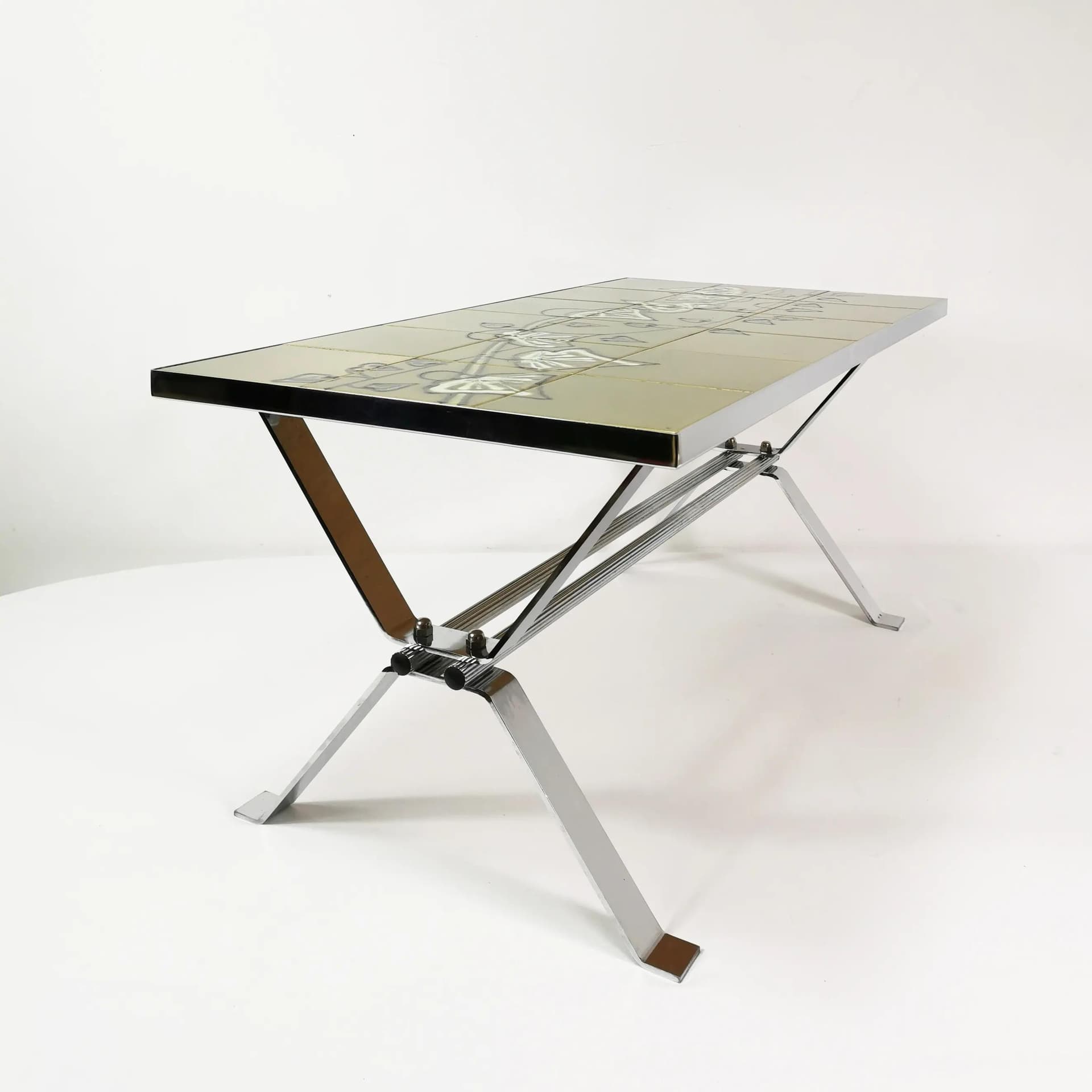 Coffee table, green ceramic, chrome, Belgium, 1960s. - 338587