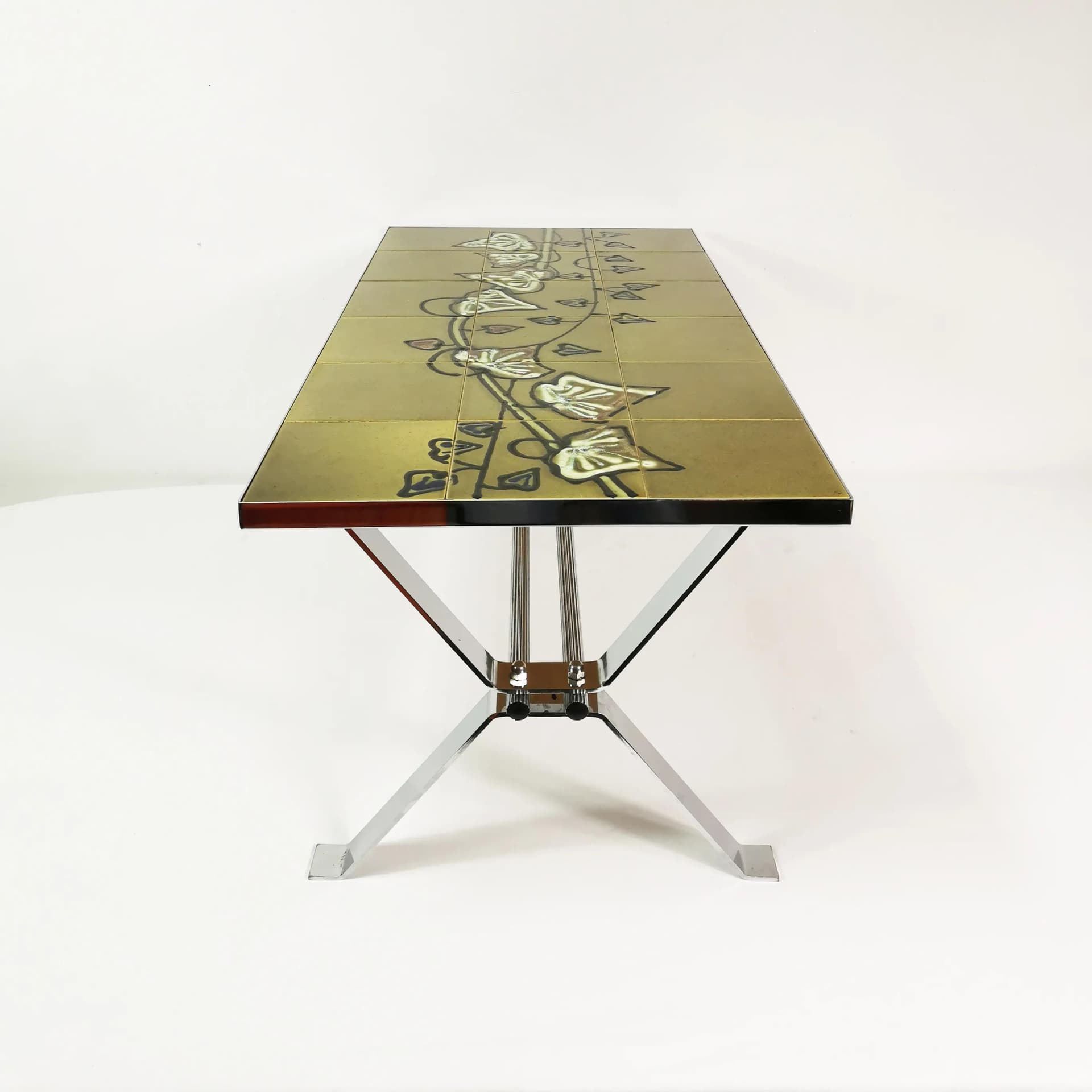 Coffee table, green ceramic, chrome, Belgium, 1960s. - 338594