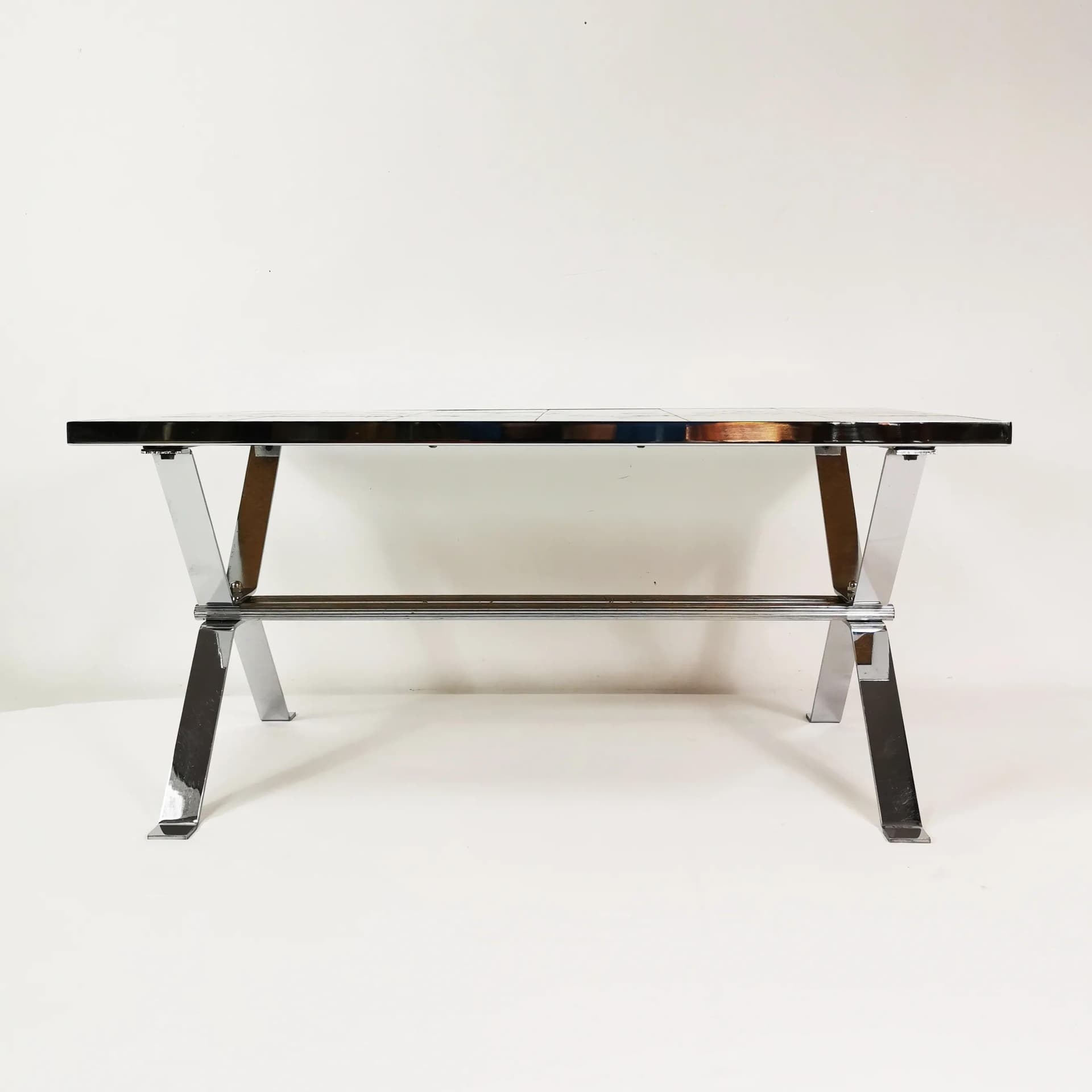 Coffee table, green ceramic, chrome, Belgium, 1960s. - 338590