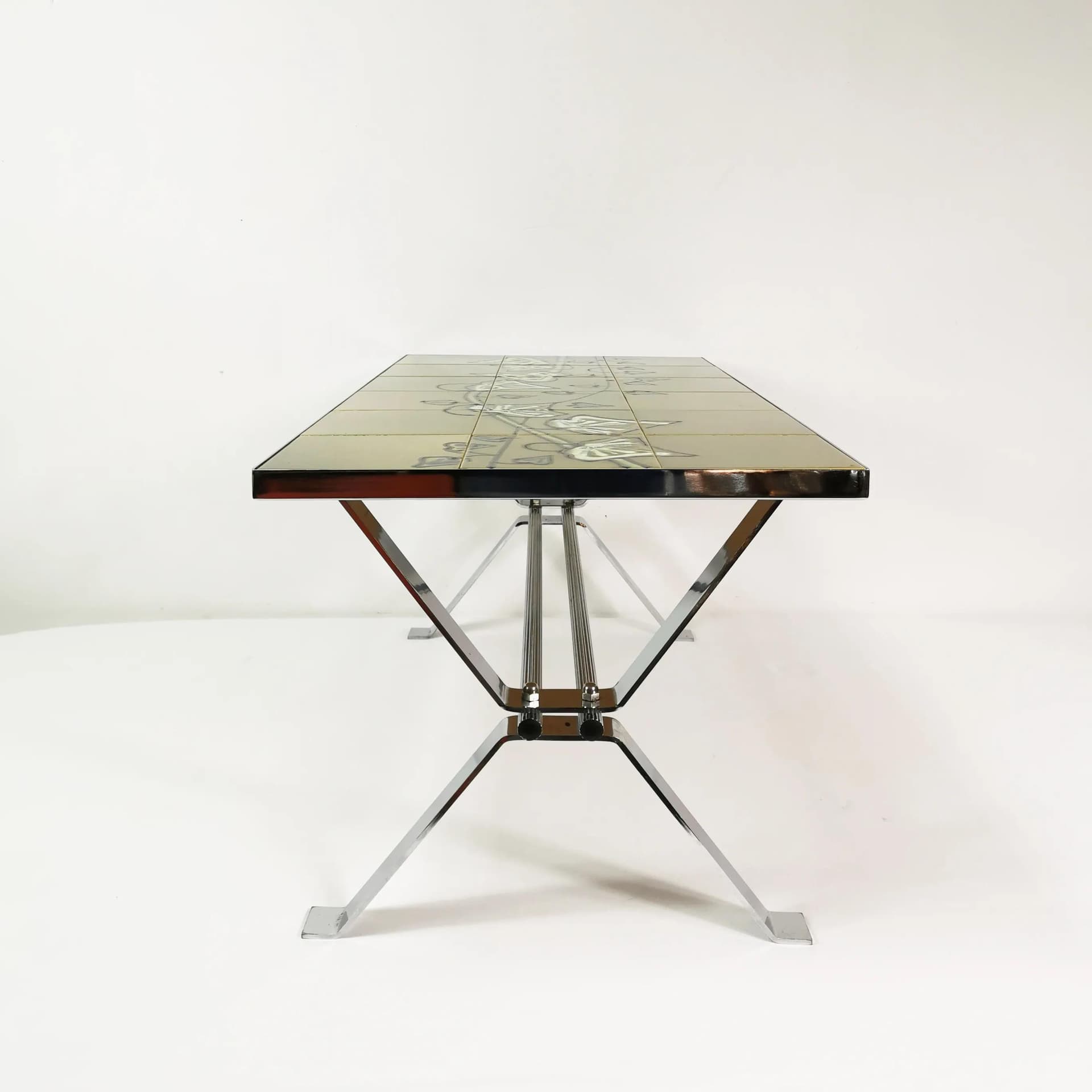 Coffee table, green ceramic, chrome, Belgium, 1960s. - 338593