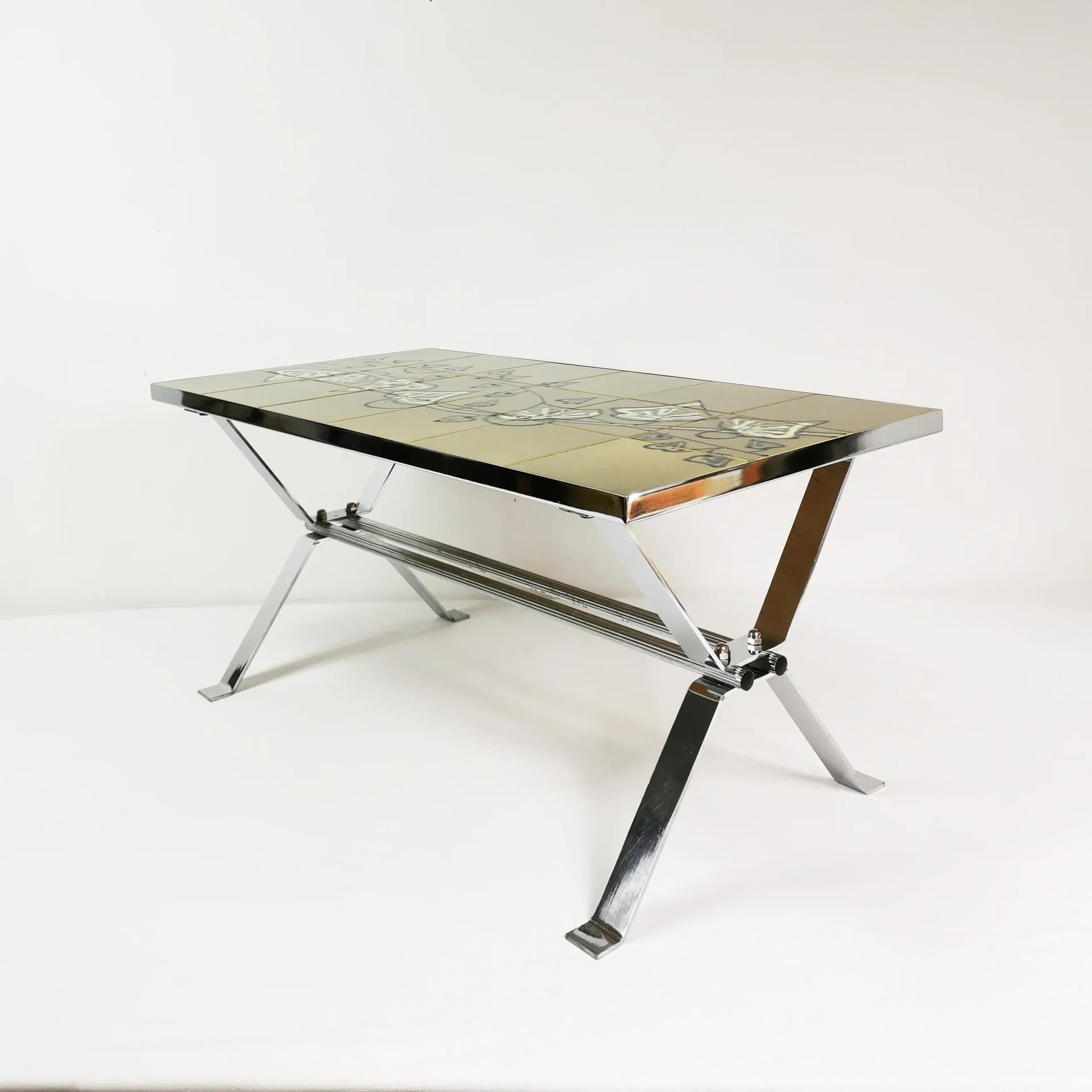 Coffee table, green ceramic, chrome, Belgium, 1960s. - 338589